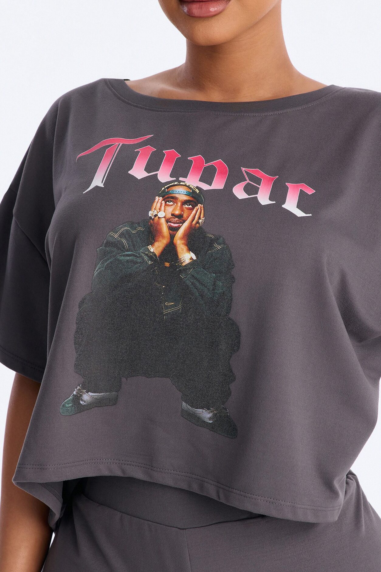 Tupac Sitting PJ Short Set - Acid Wash Grey