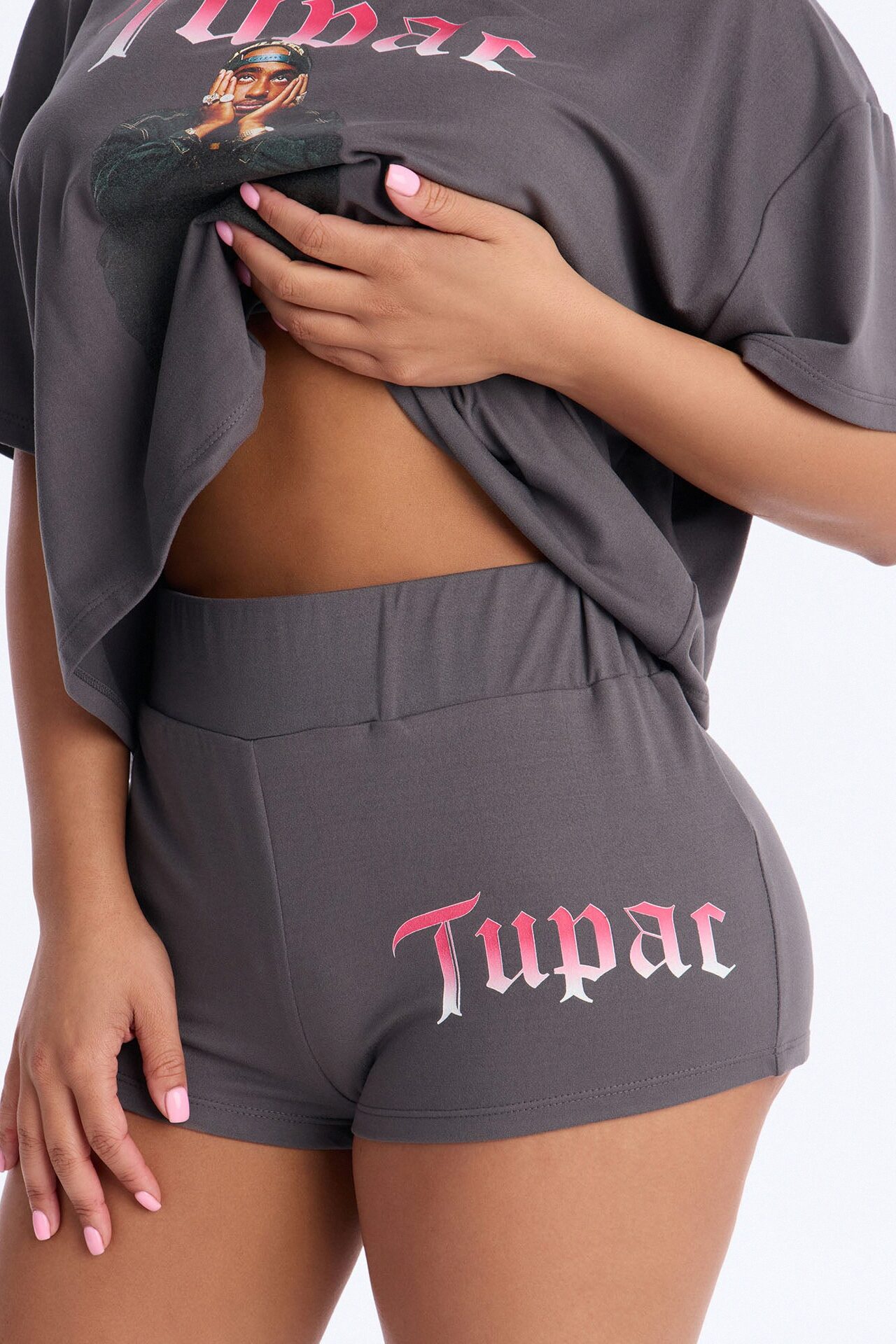 Tupac Sitting PJ Short Set - Acid Wash Grey