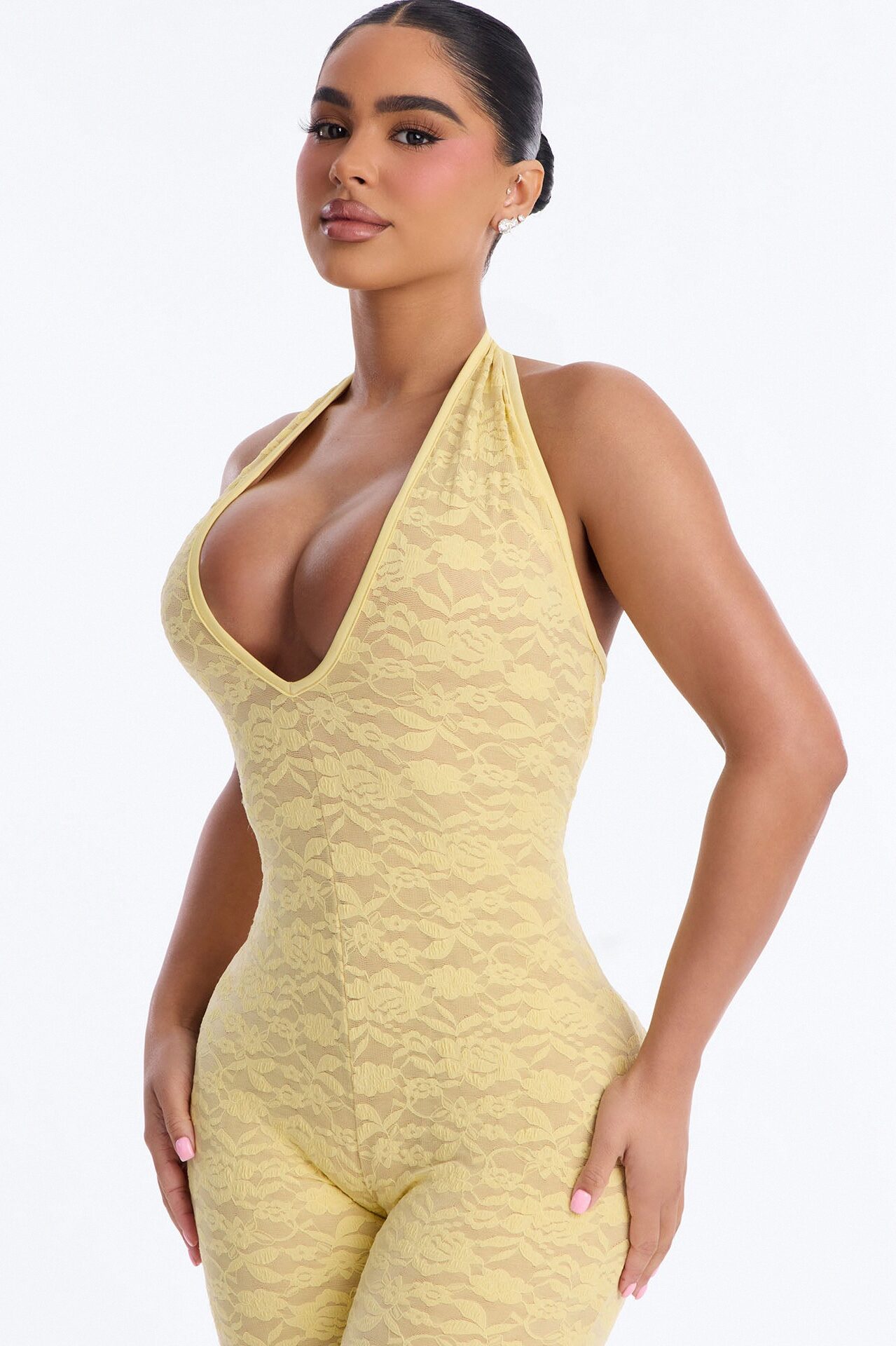Midnight Strolls Backless Lace Jumpsuit - Butter Yellow