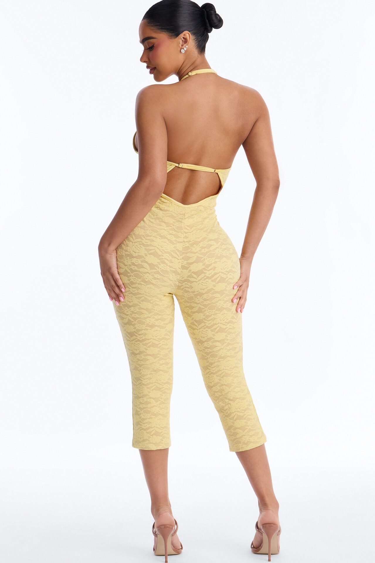 Midnight Strolls Backless Lace Jumpsuit - Butter Yellow