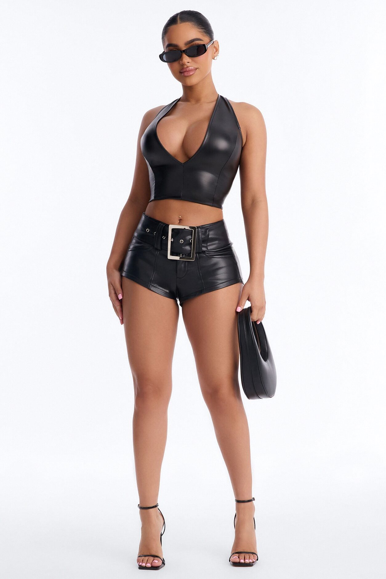 Festival Fever Belted Faux Leather Micro Short - Black