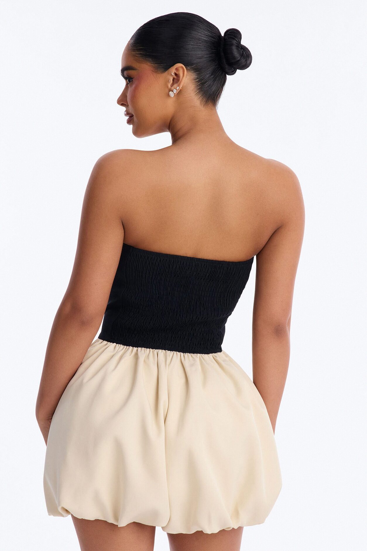 Ria Strapless Bubble Romper - Beige