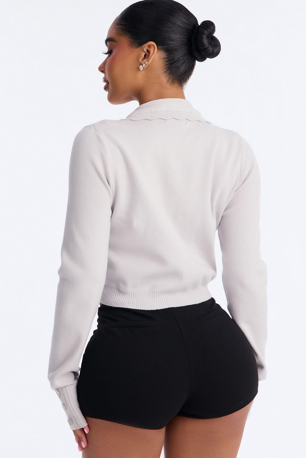 Soft Breeze Cropped Cardigan Top - Grey
