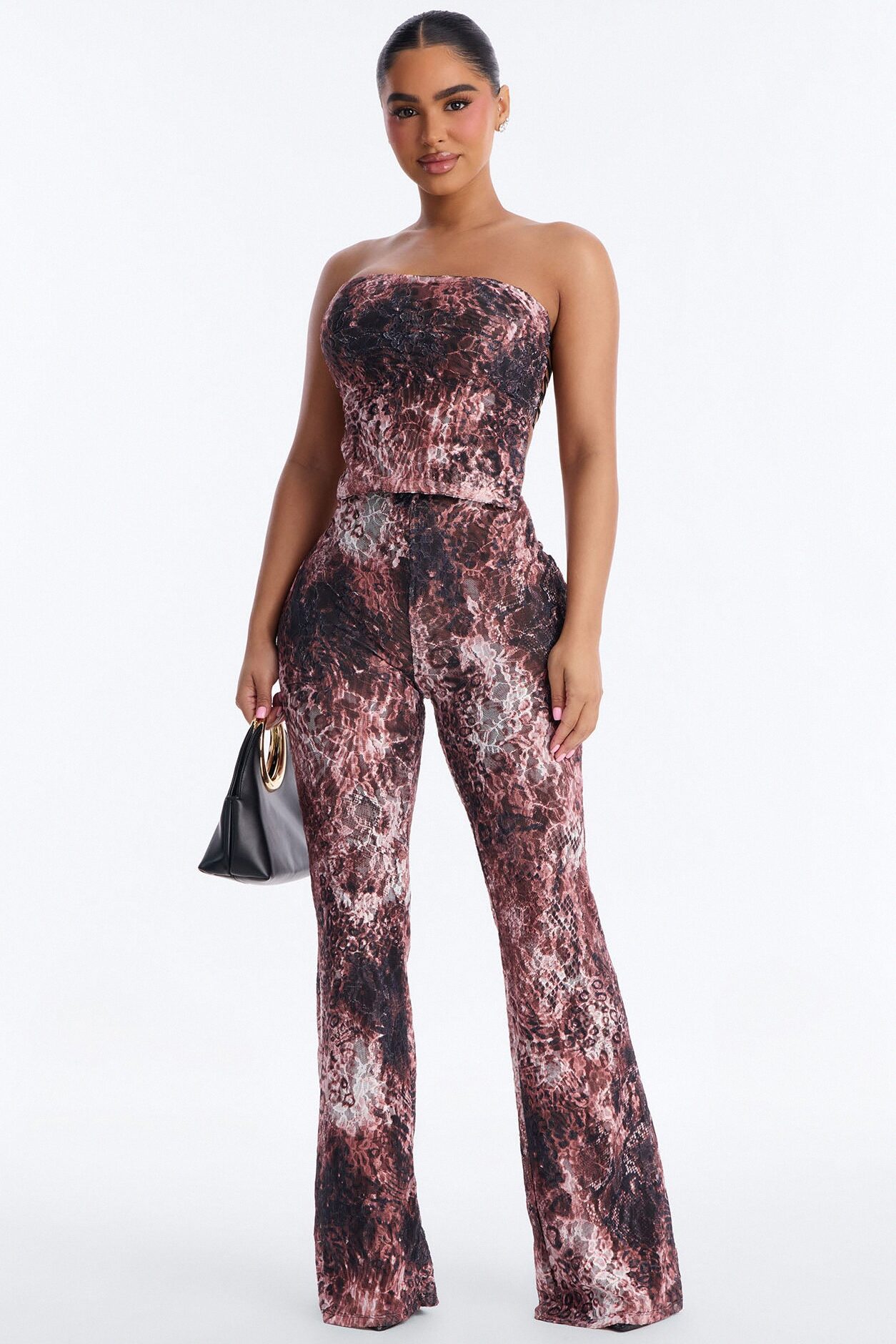 Lola Strapless Lace Pant Set - Red/combo