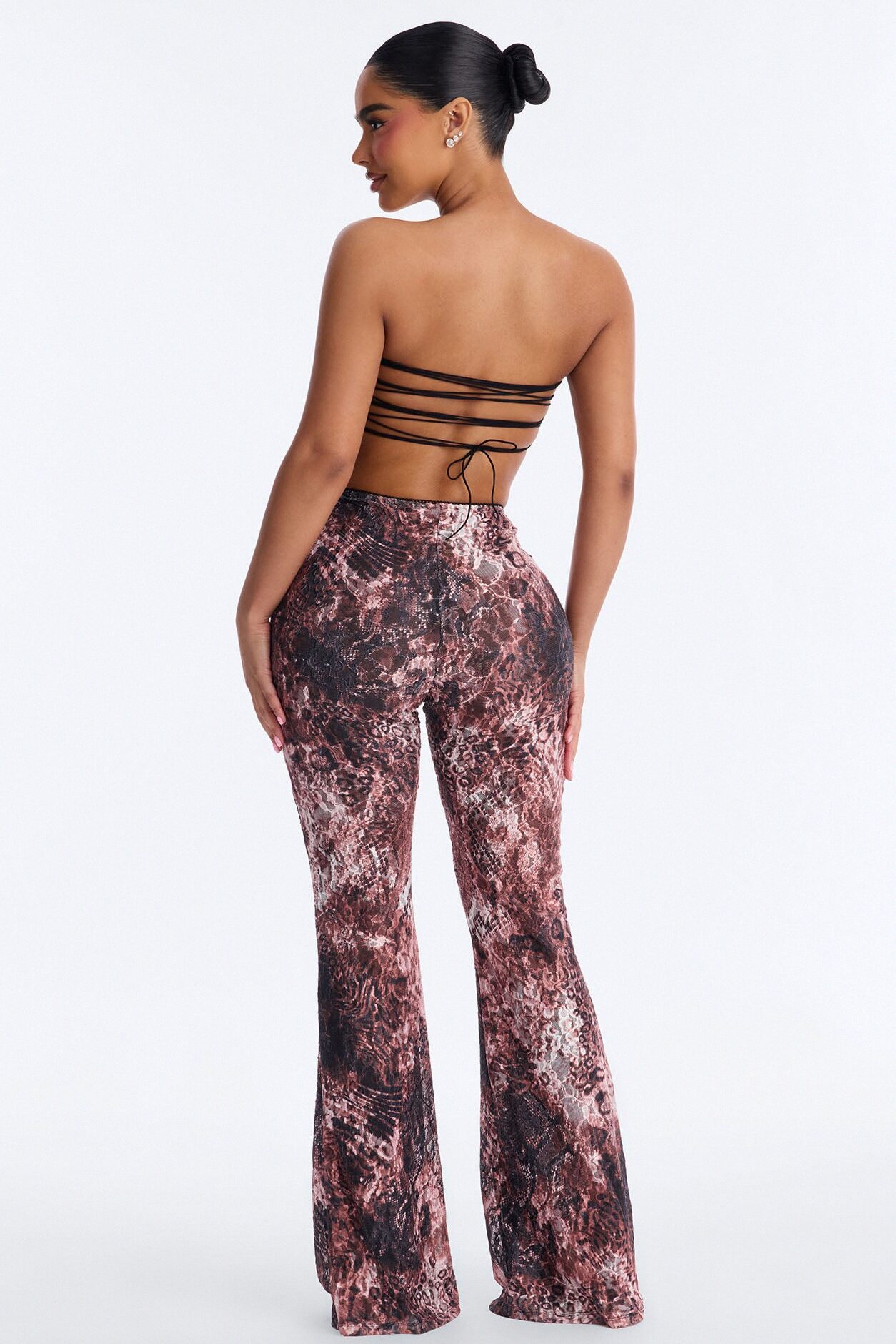 Lola Strapless Lace Pant Set - Red/combo