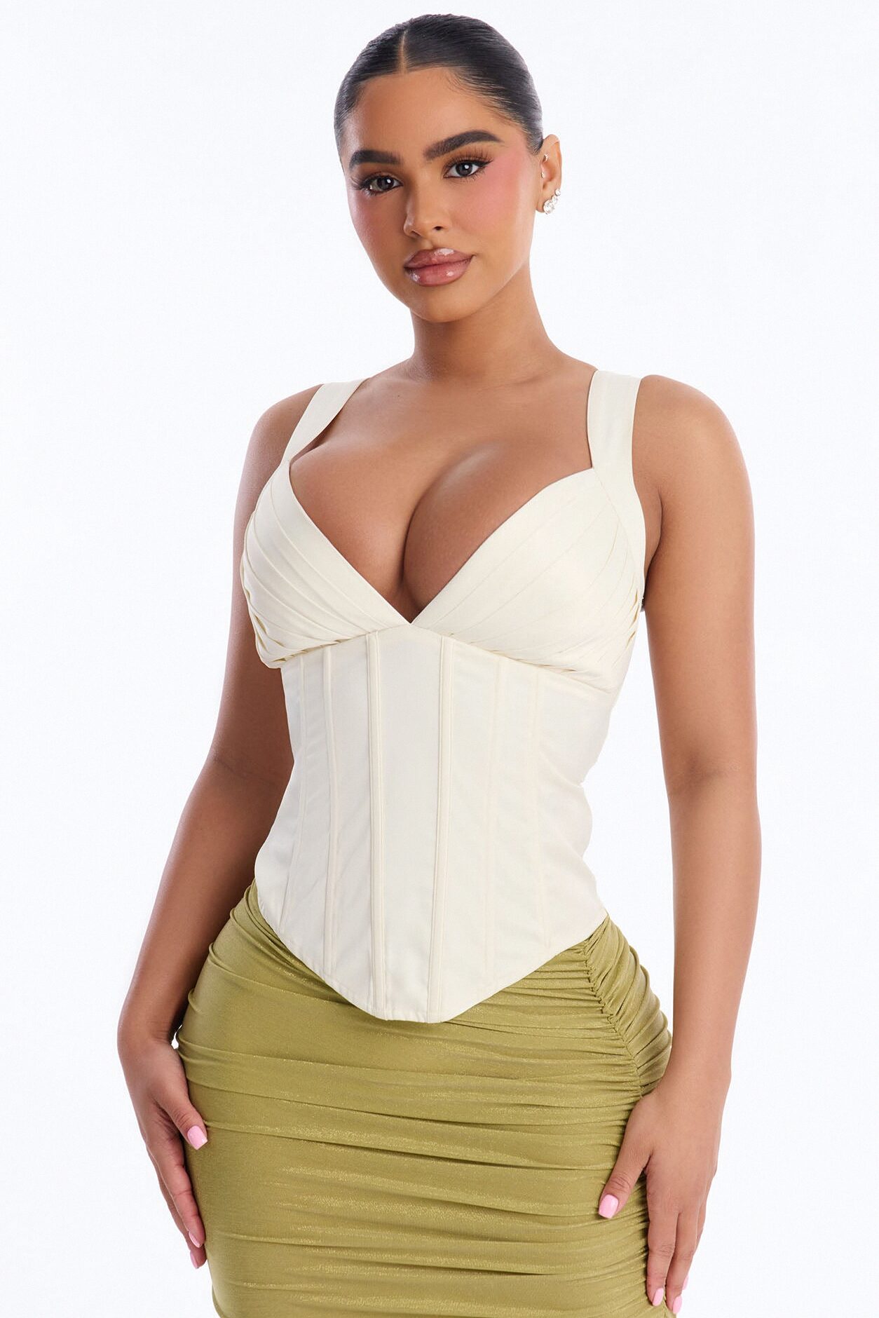 Envy Me Lace Up Satin Corset - Cream