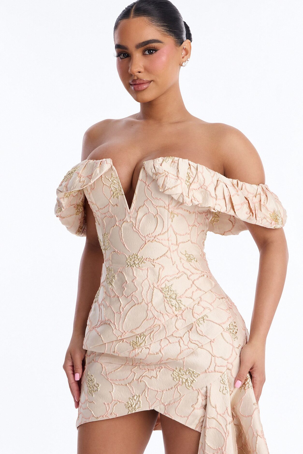 Rosalina Ruffle Sleeve Jacquard Mini Dress - Light Pink
