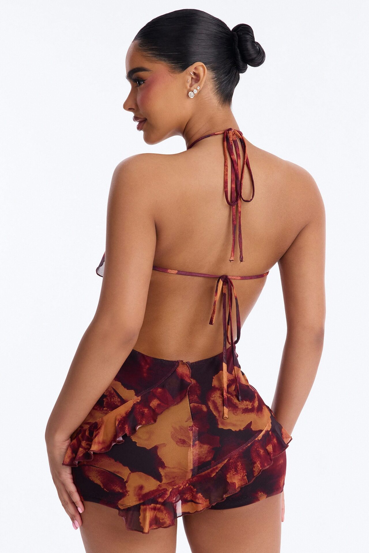 Aria Floral Mesh Micro Romper - Orange