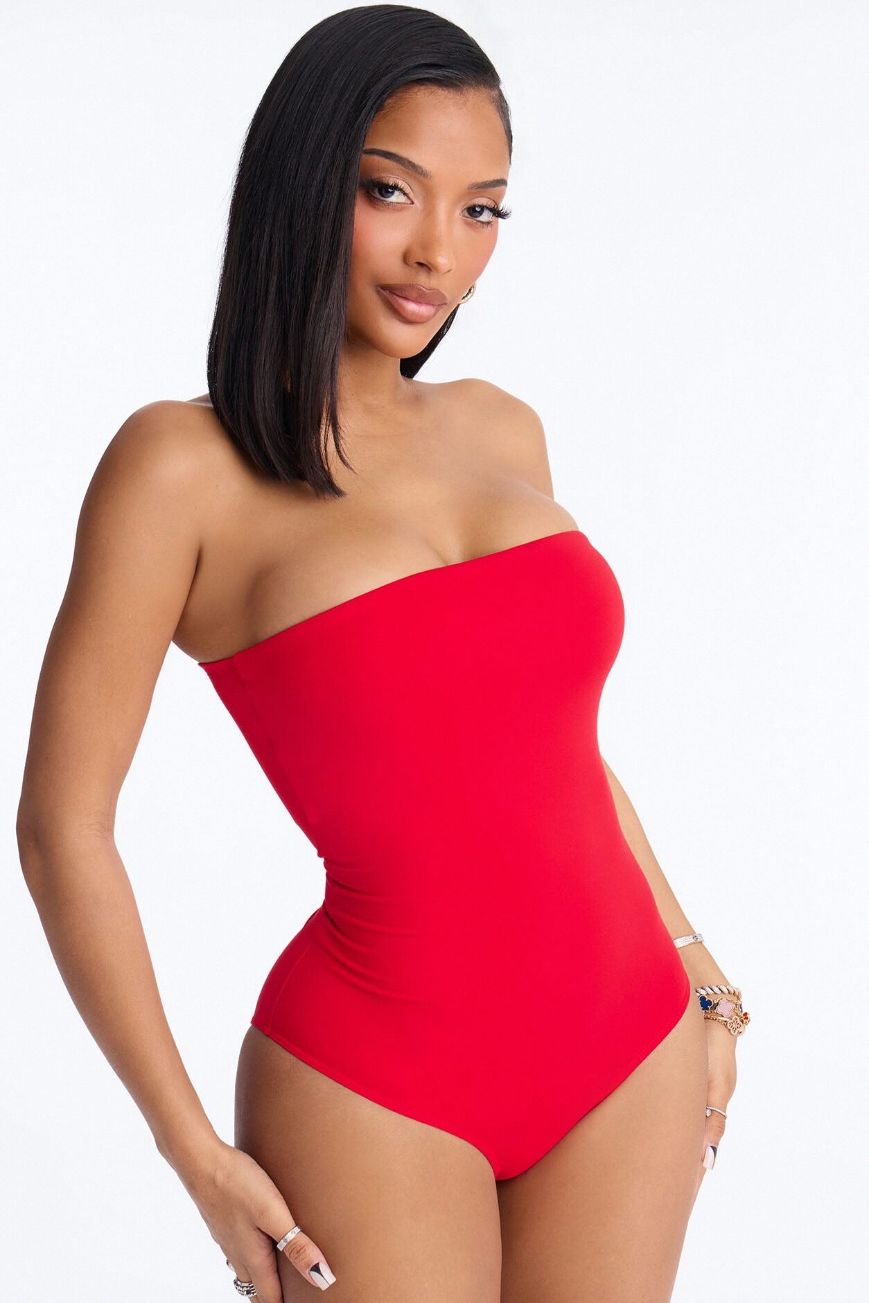Daisy Double Layer Tube Top Bodysuit - Red
