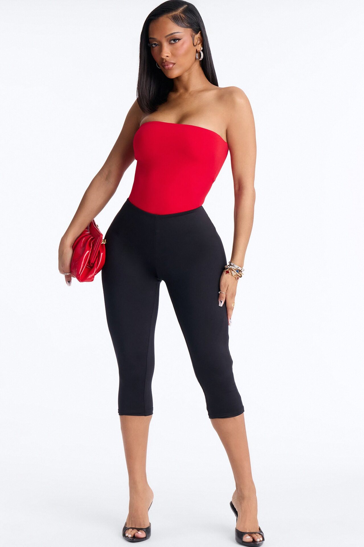 Daisy Double Layer Tube Top Bodysuit - Red