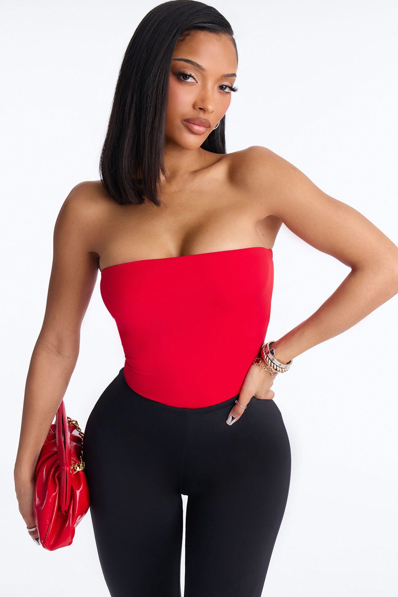 Daisy Double Layer Tube Top Bodysuit - Red