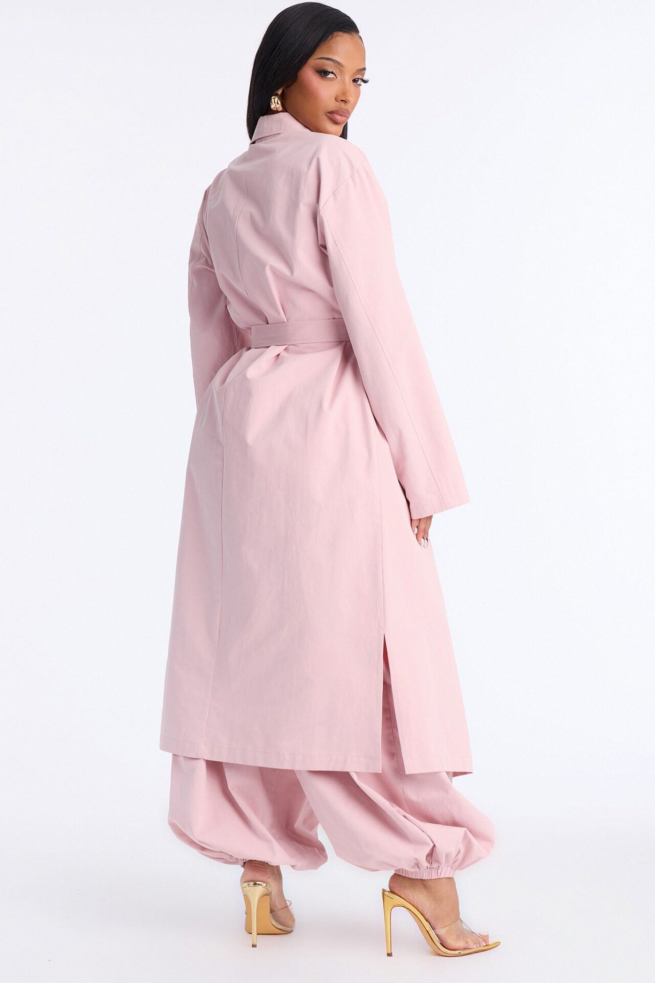 Down The Street Trench Coat Balloon Pant Set - Mauve