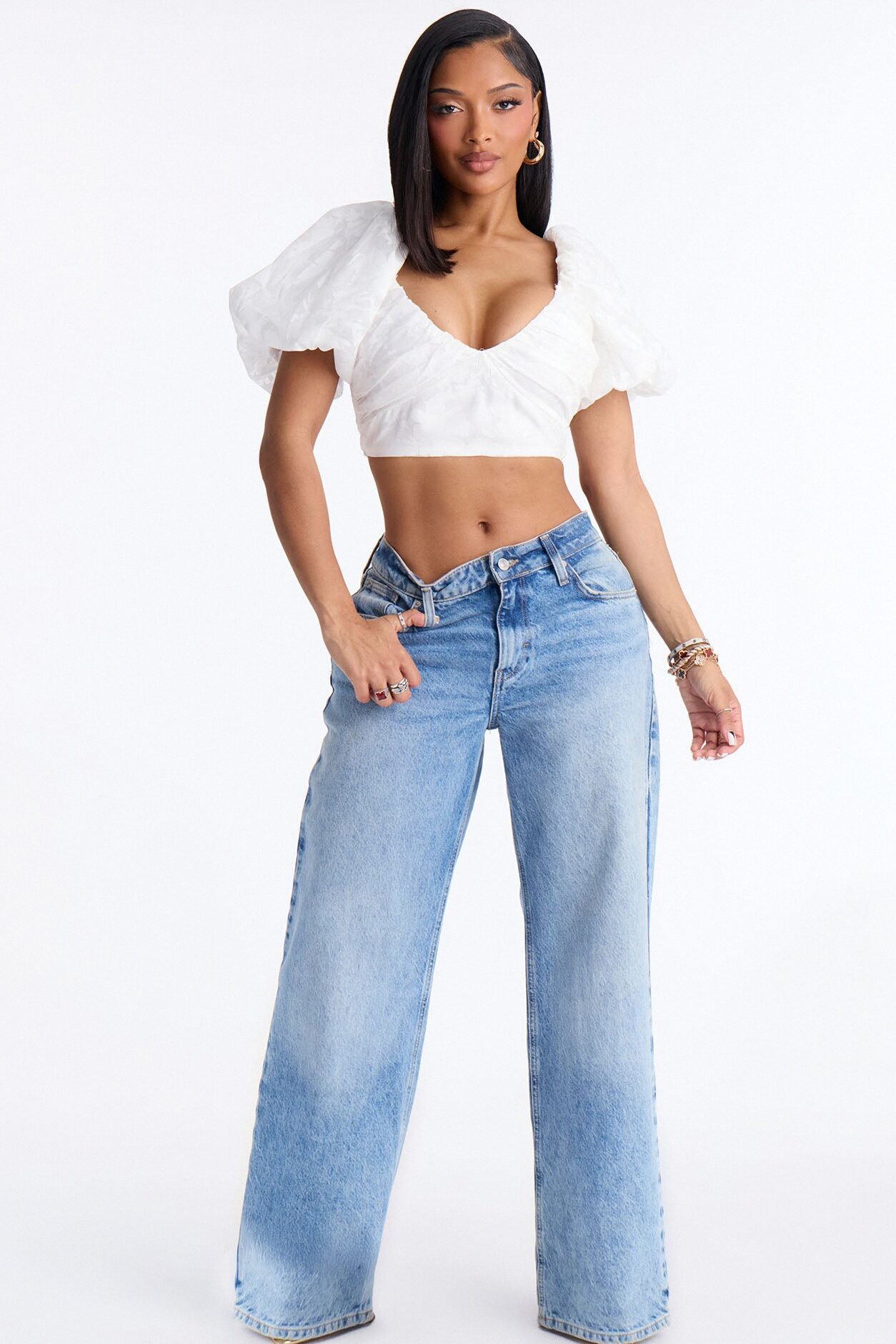 Ayla Puff Sleeve Cropped Top - White