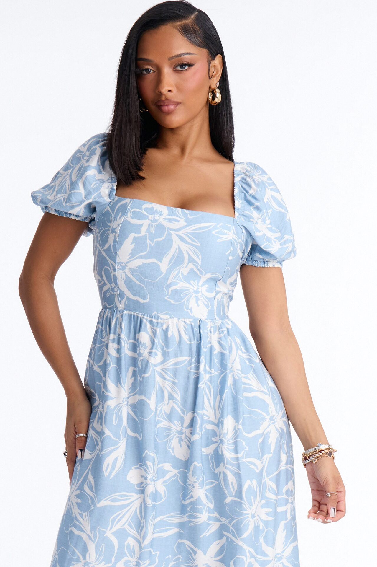 Frankie Floral Midi Dress - Blue/combo