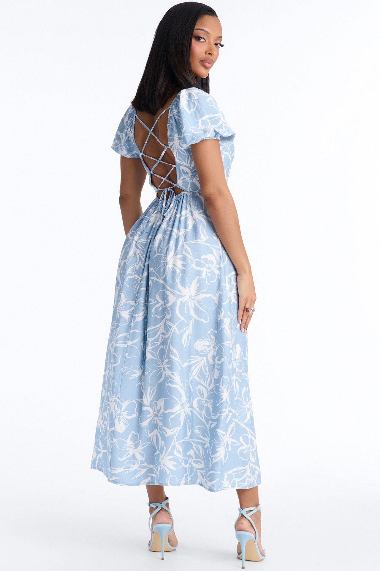 Frankie Floral Midi Dress - Blue/combo