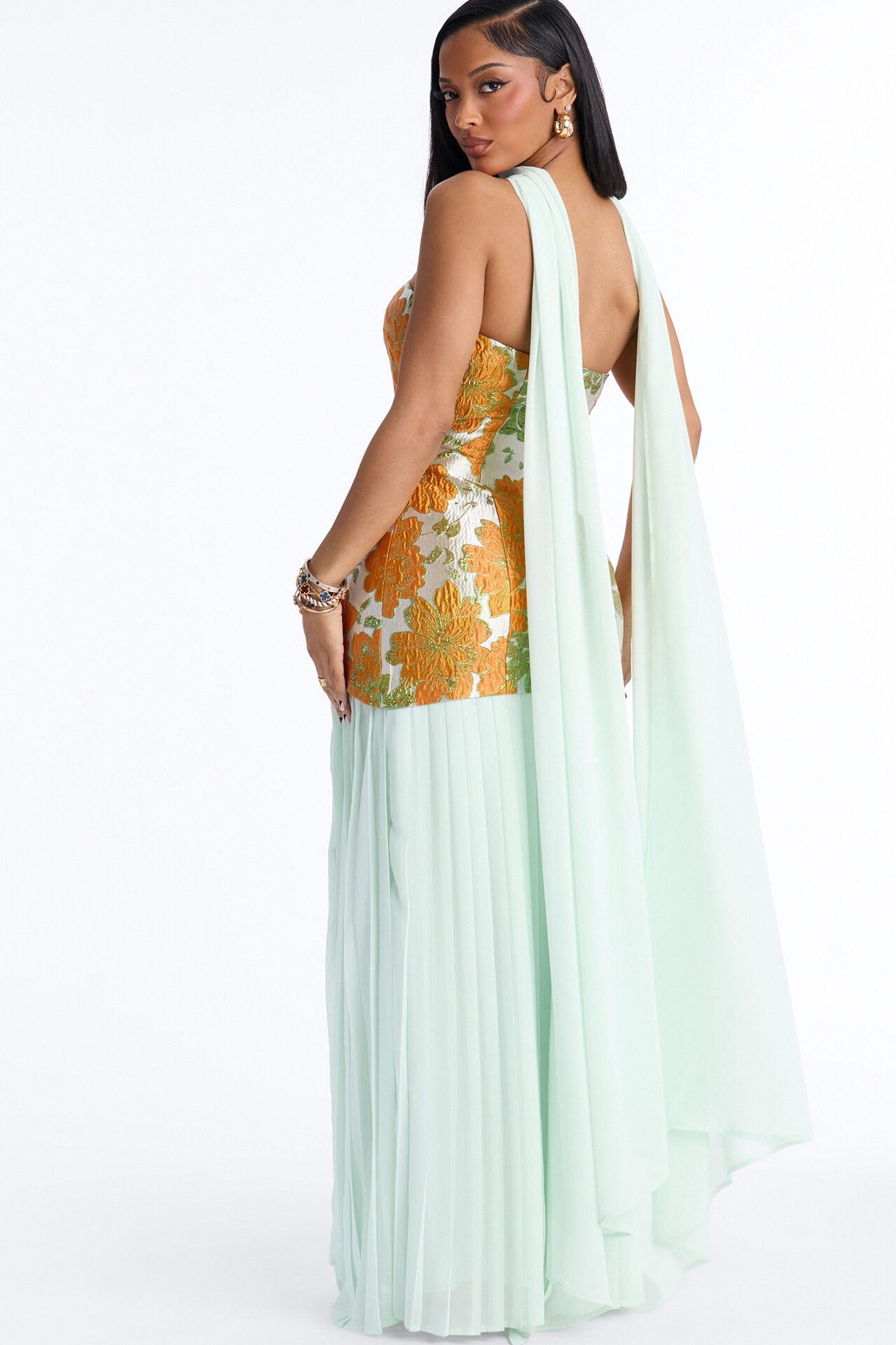 Bare Beauty Scarf Jacquard Gown - Mint/combo