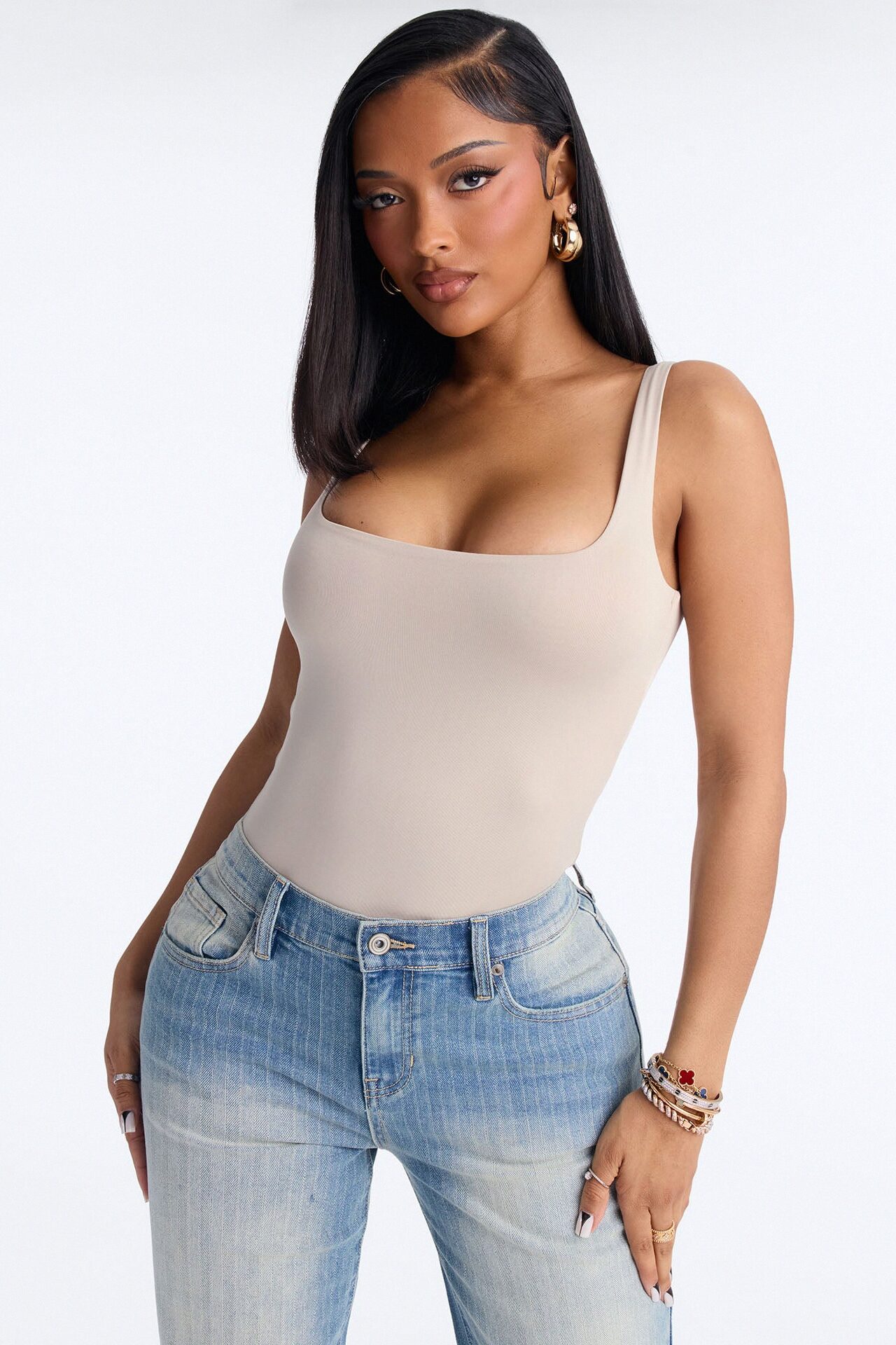 Back To Basic Double Lined Bodysuit - Stone