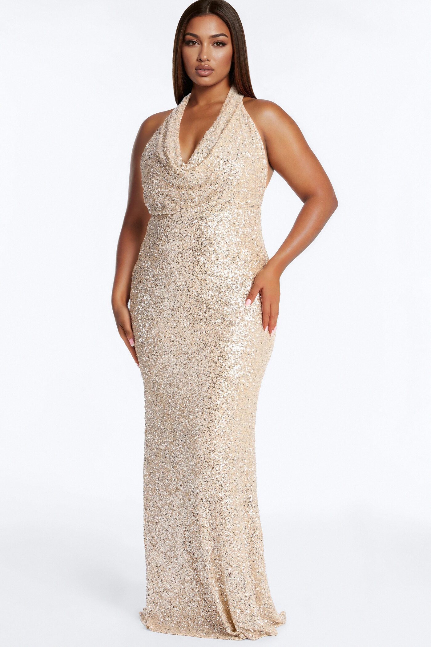 Wynter Backless Sequin Gown - Champagne