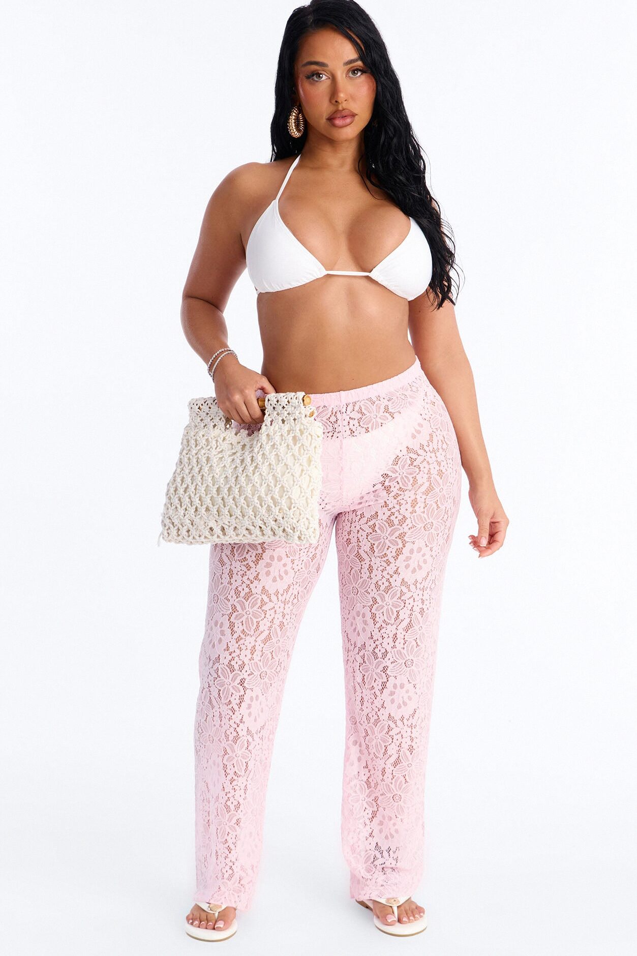 Keeping It Lacey Swim Lace Cover Up Pants - Pink
