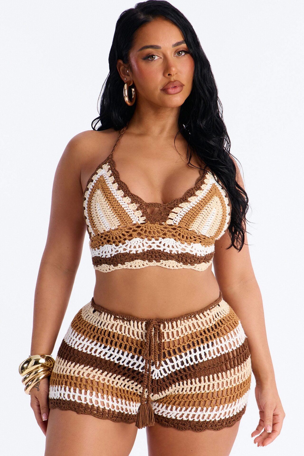 Priscilla Crochet 2 Piece Sunsuit - Brown/combo