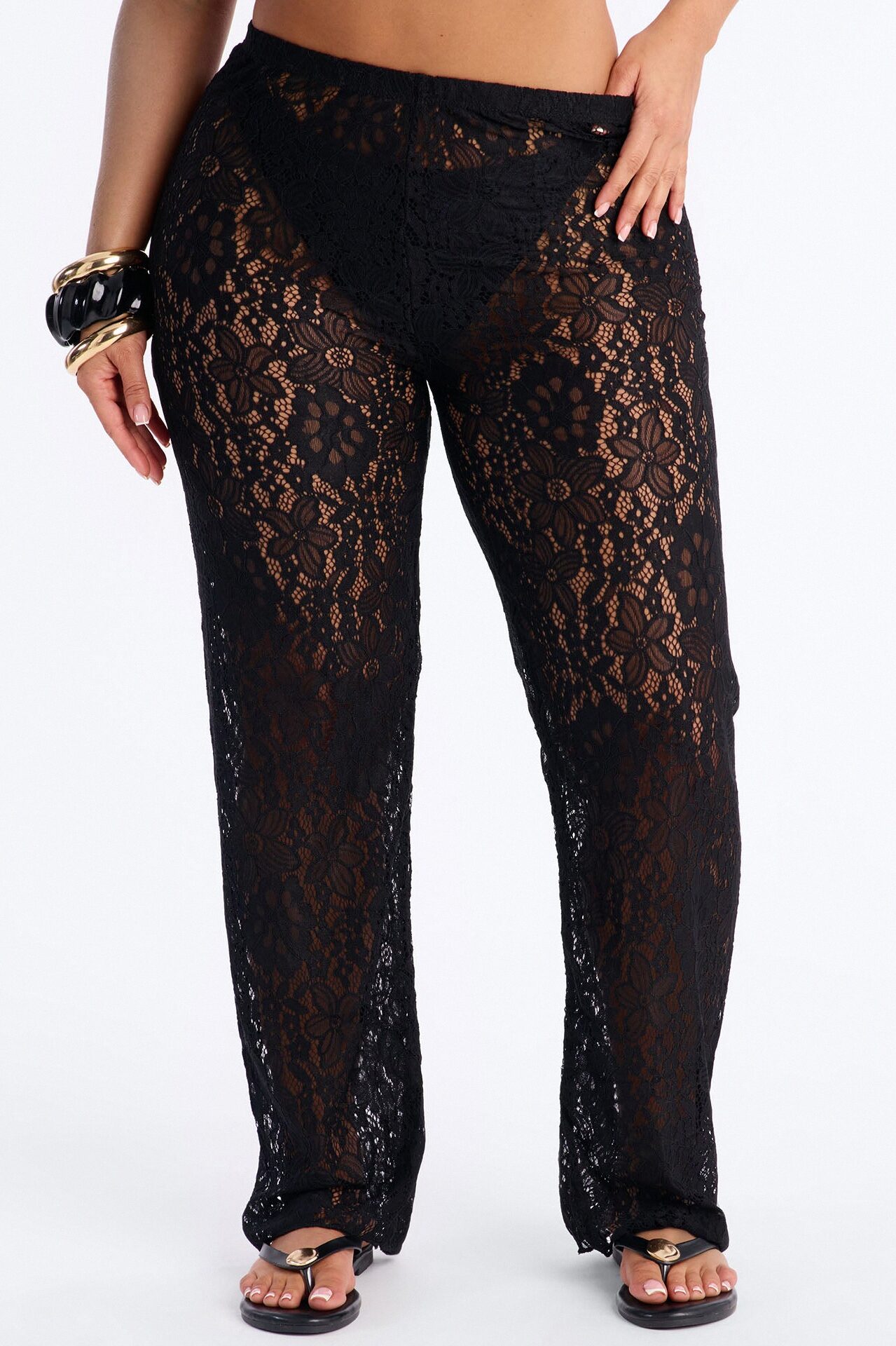 Keeping It Lacey Swim Lace Cover Up Pants - Black