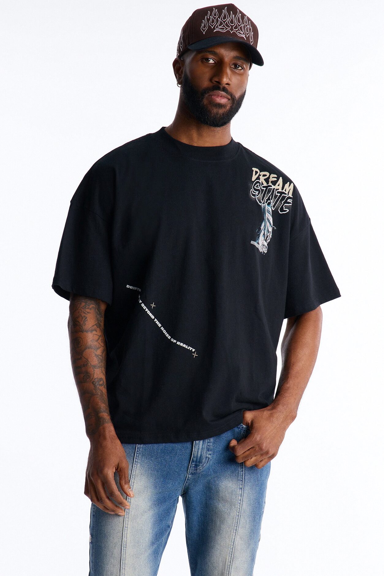 Dream State Boxy Short Sleeve Tee - Black