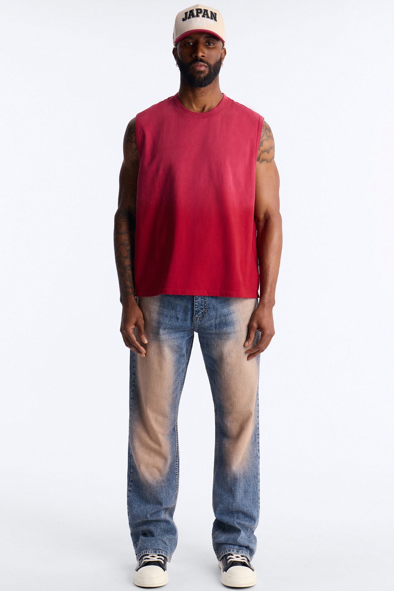 Washed Muscle Tee - Burgundy
