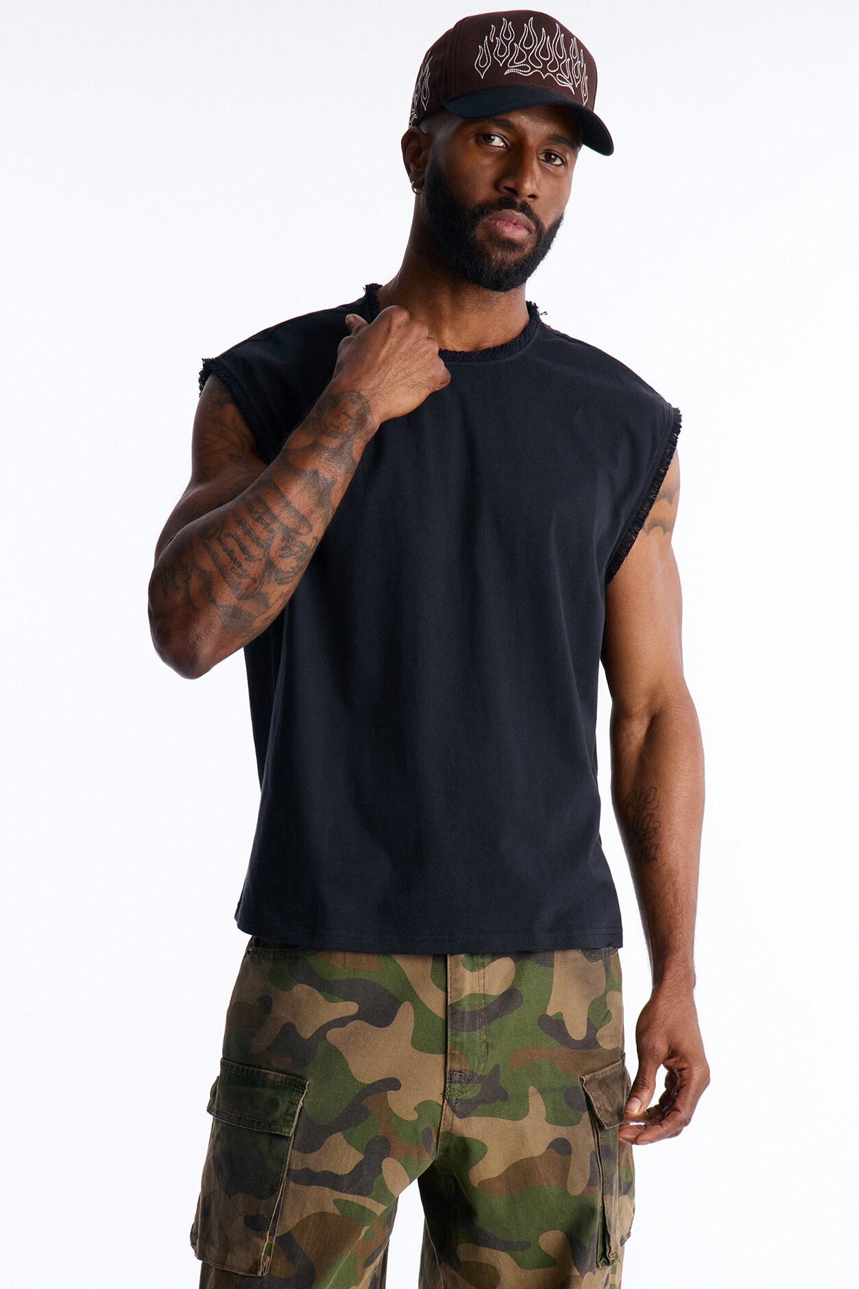 Relaxed Raw Edge Muscle Tee - Black