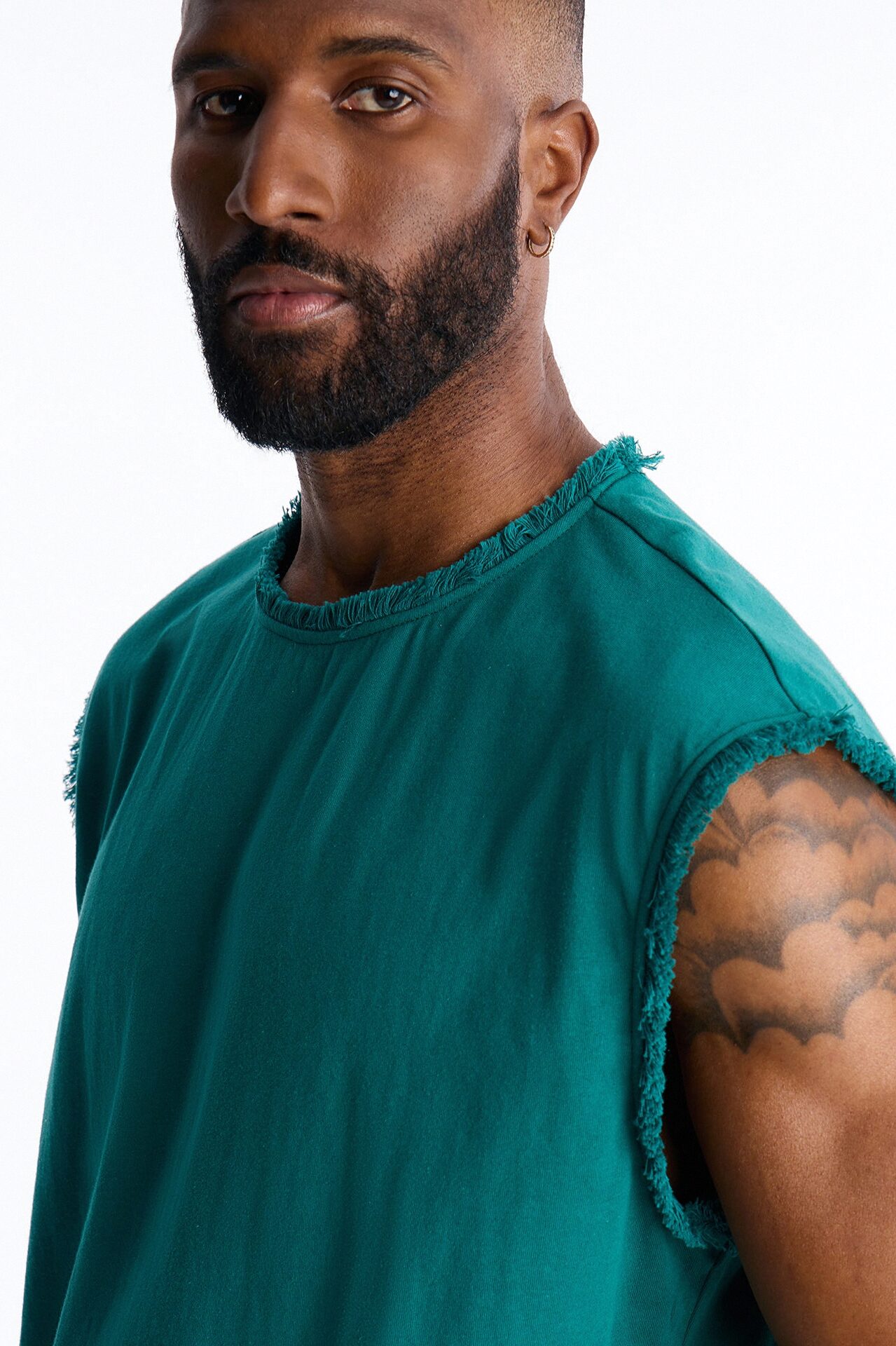 Relaxed Raw Edge Muscle Tee - Hunter Green