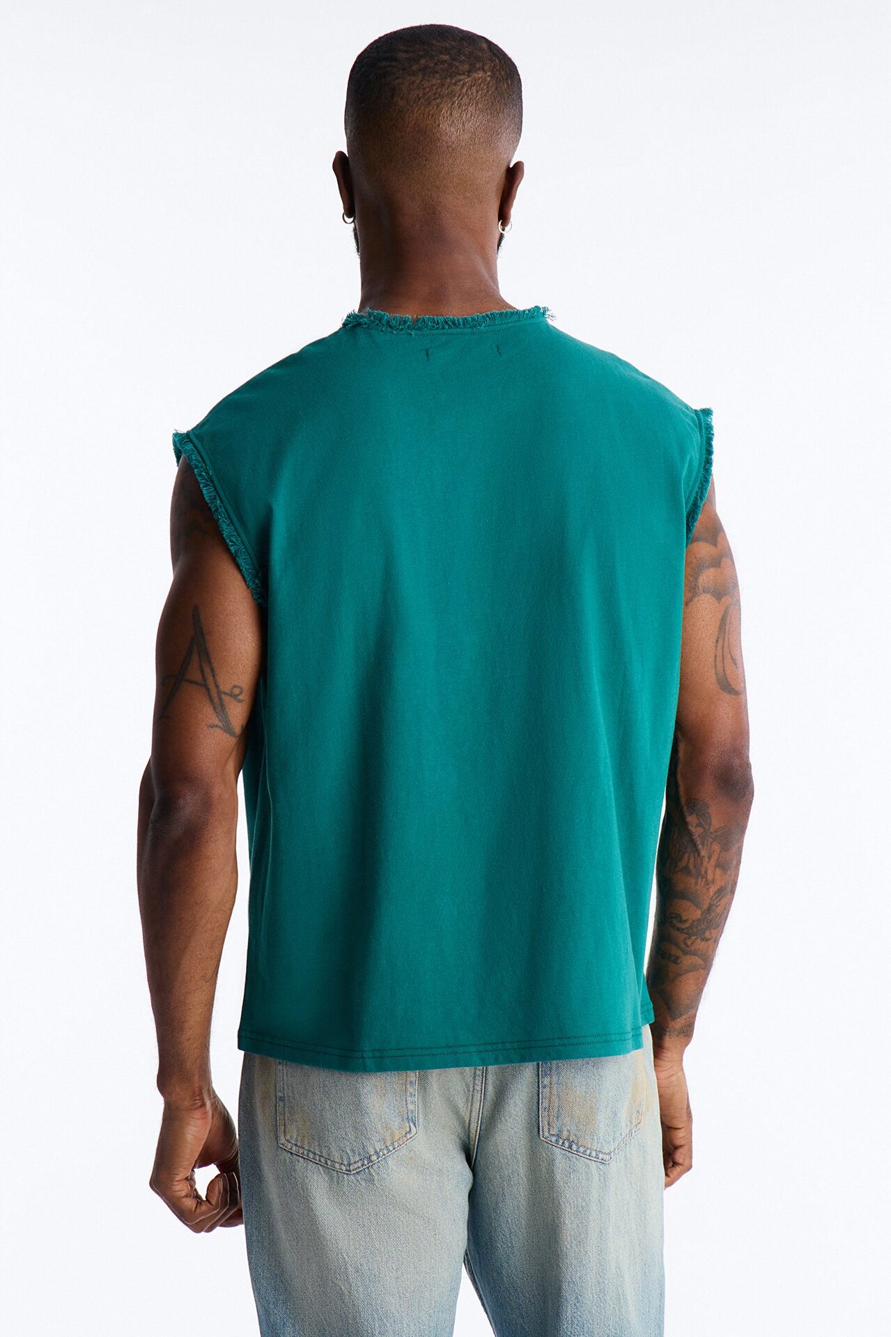 Relaxed Raw Edge Muscle Tee - Hunter Green
