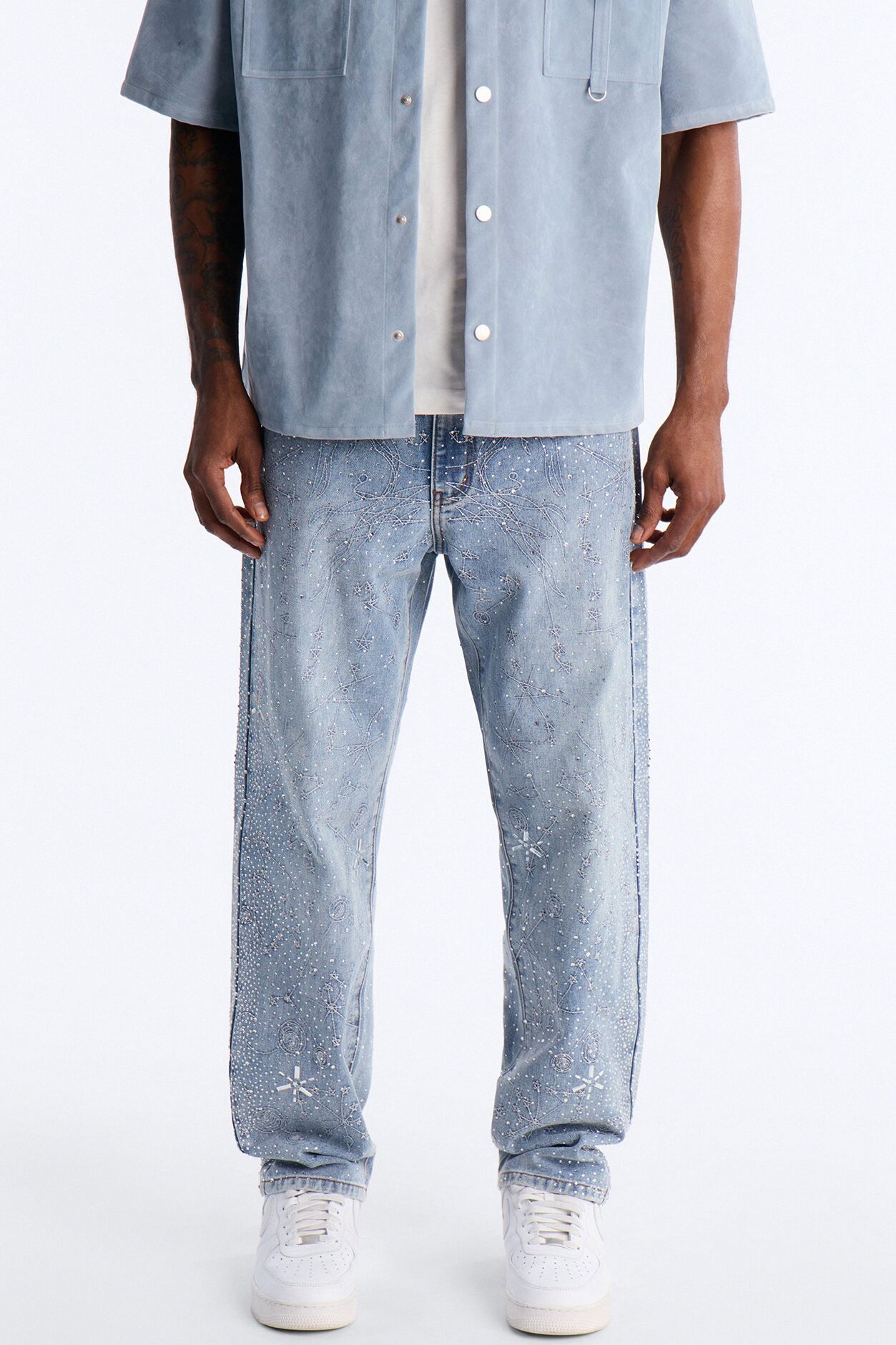Rhinestone Interstellar Straight Jean - Light Wash