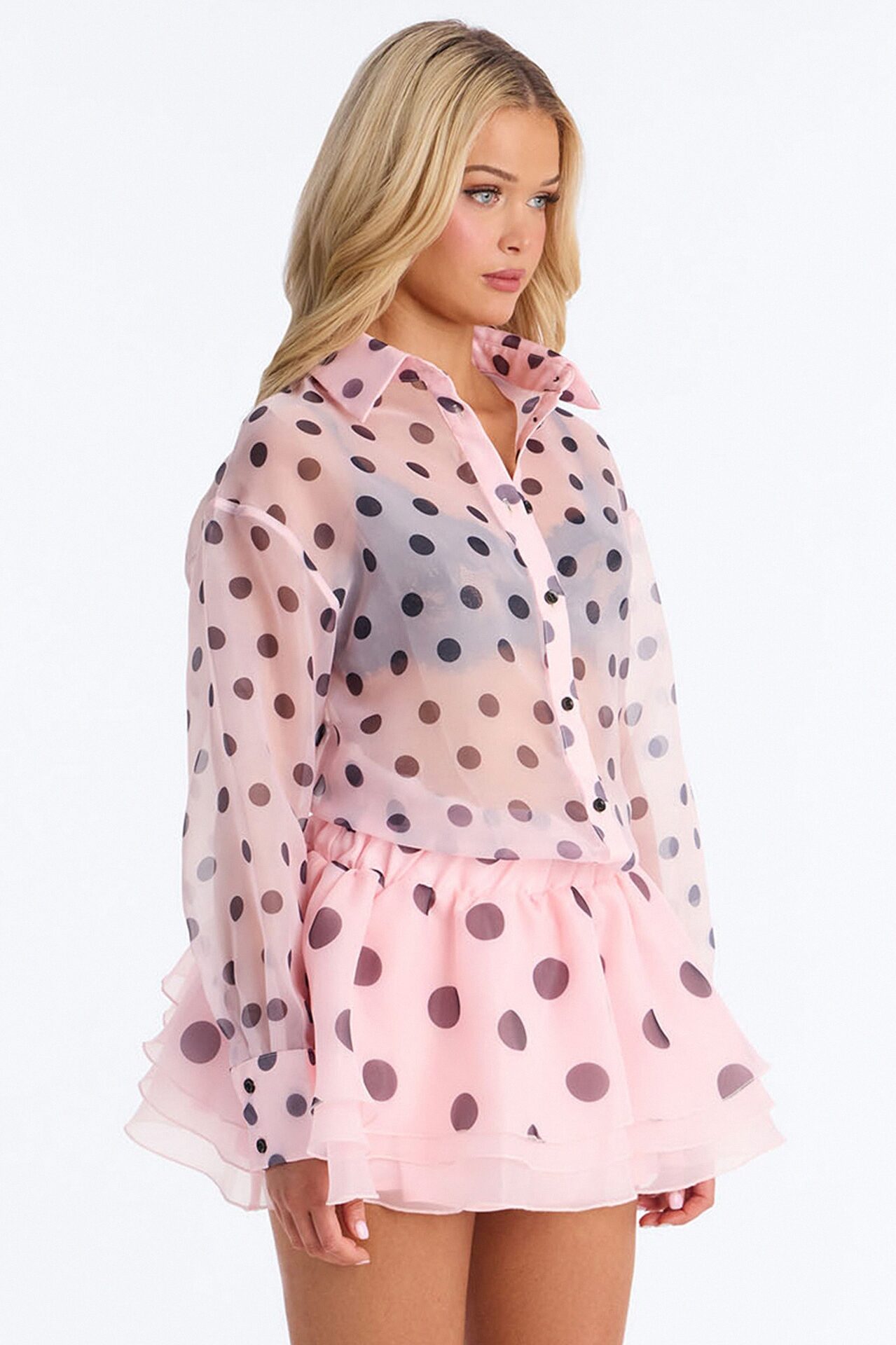 Pretty In Polka Dot Long Sleeve Mini Dress - Pink/combo