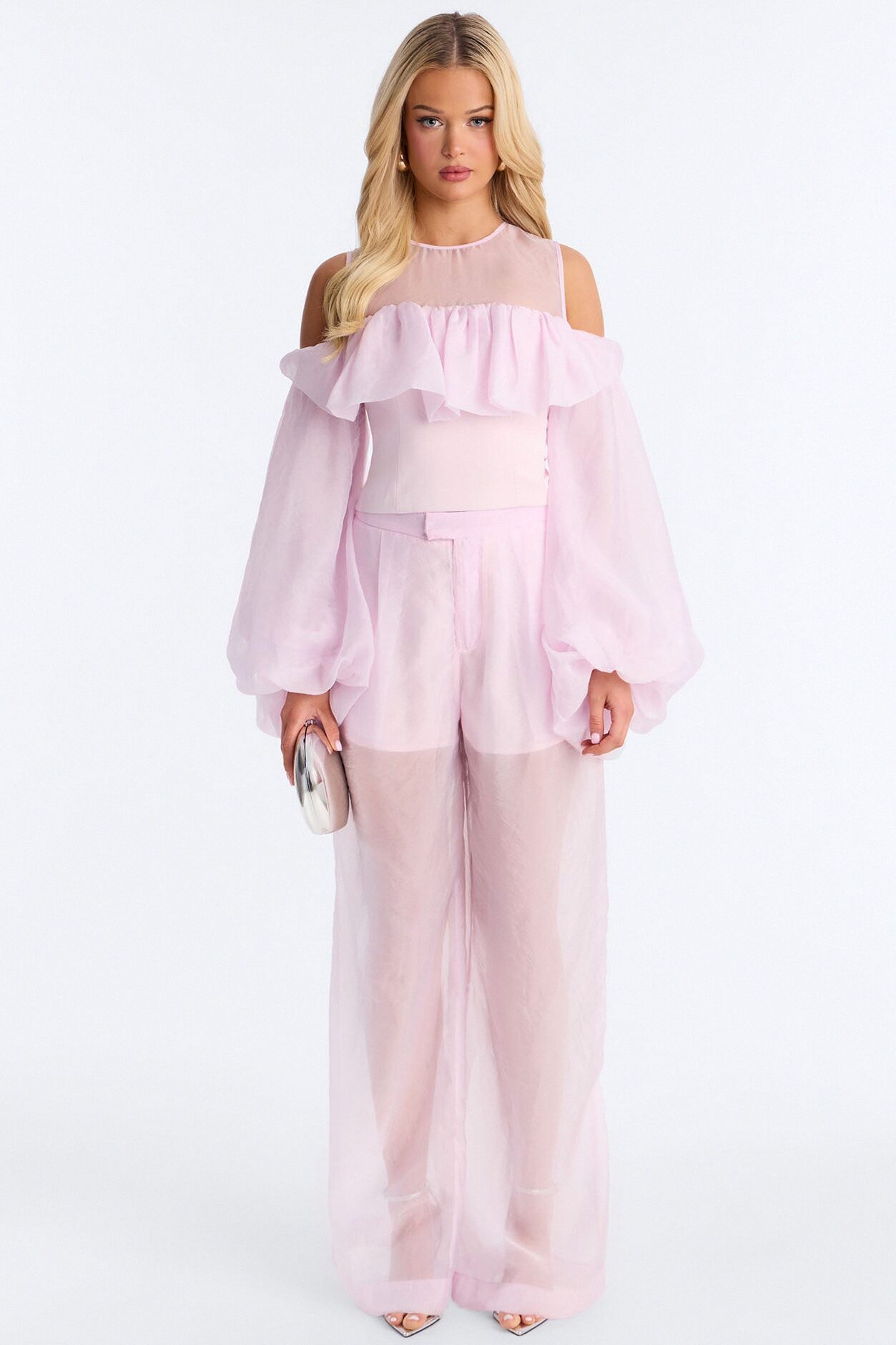 Blossom Organza Long Sleeve Top - Light Pink