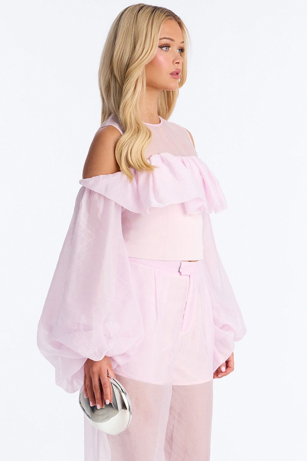 Blossom Organza Long Sleeve Top - Light Pink