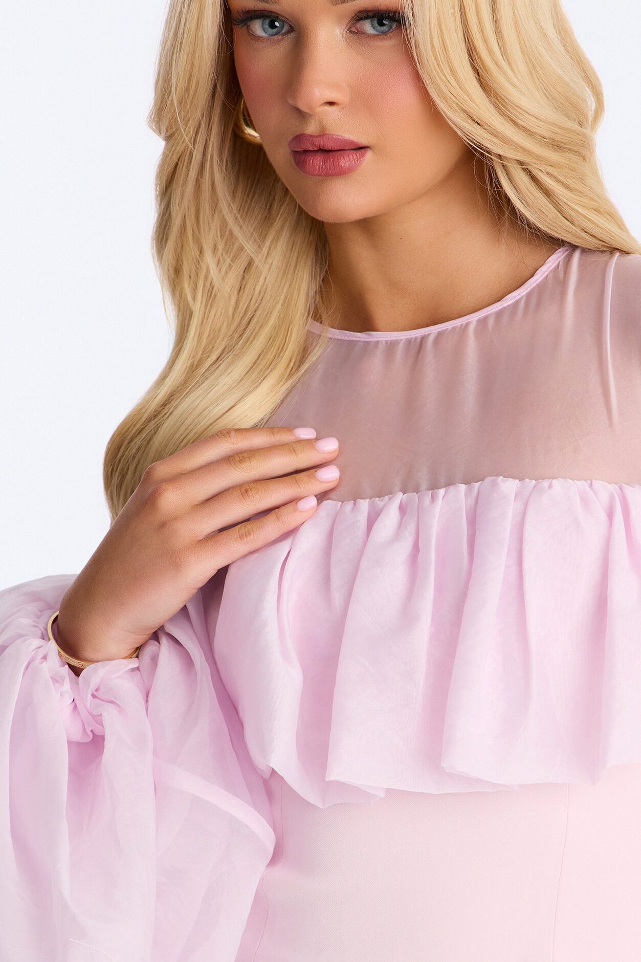 Blossom Organza Long Sleeve Top - Light Pink