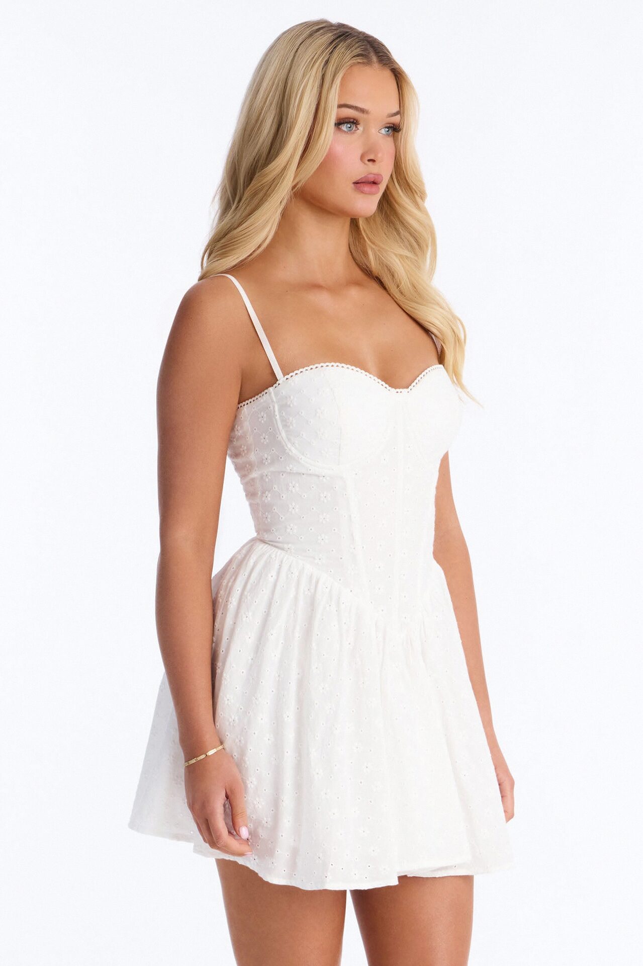 Sweet Pea Eyelet Mini Dress - White