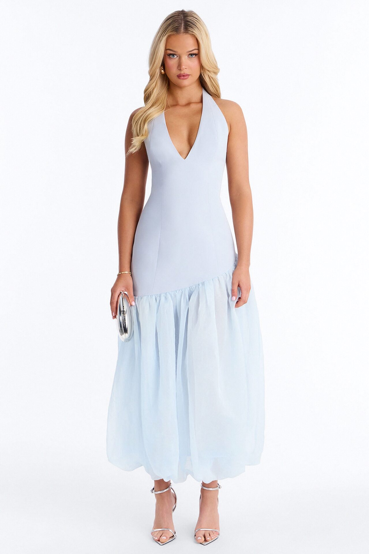 Blossom Organza Midi Dress - Light Blue
