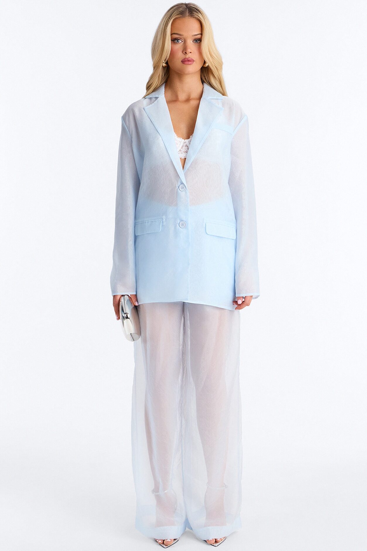 Blossom Organza Trousers - Light Blue