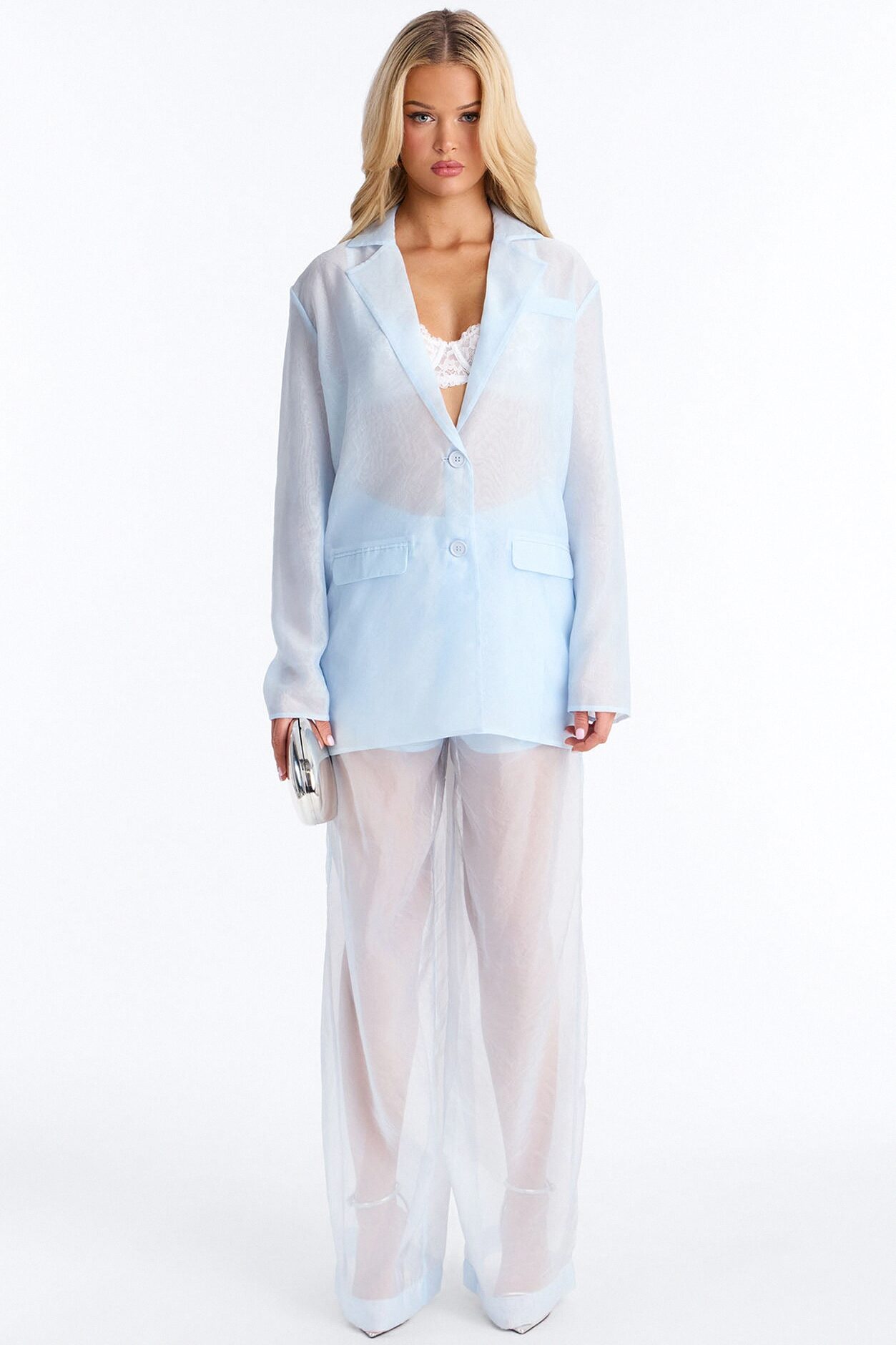 Blossom Organza Blazer - Light Blue