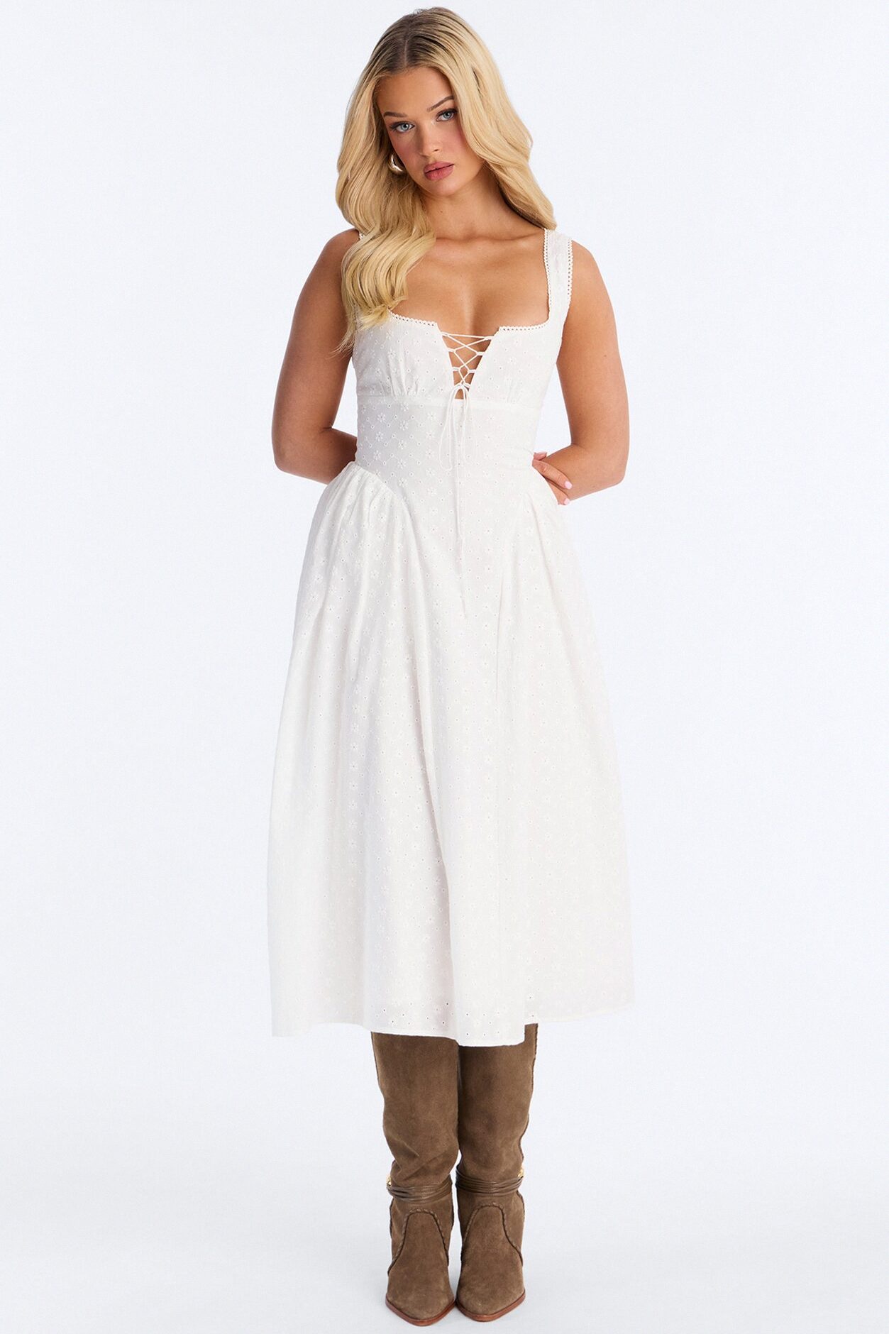 Sweet Pea Eyelet Midi Dress - White