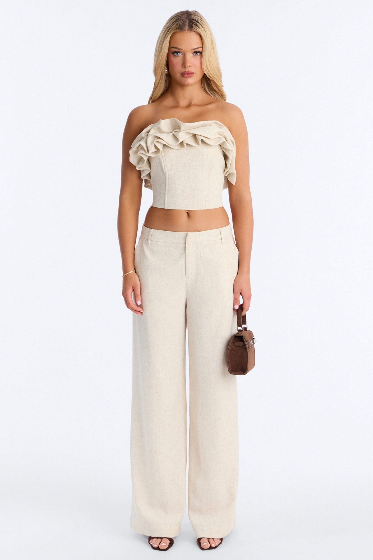 Linen Bloom Straight Leg Trousers - Natural