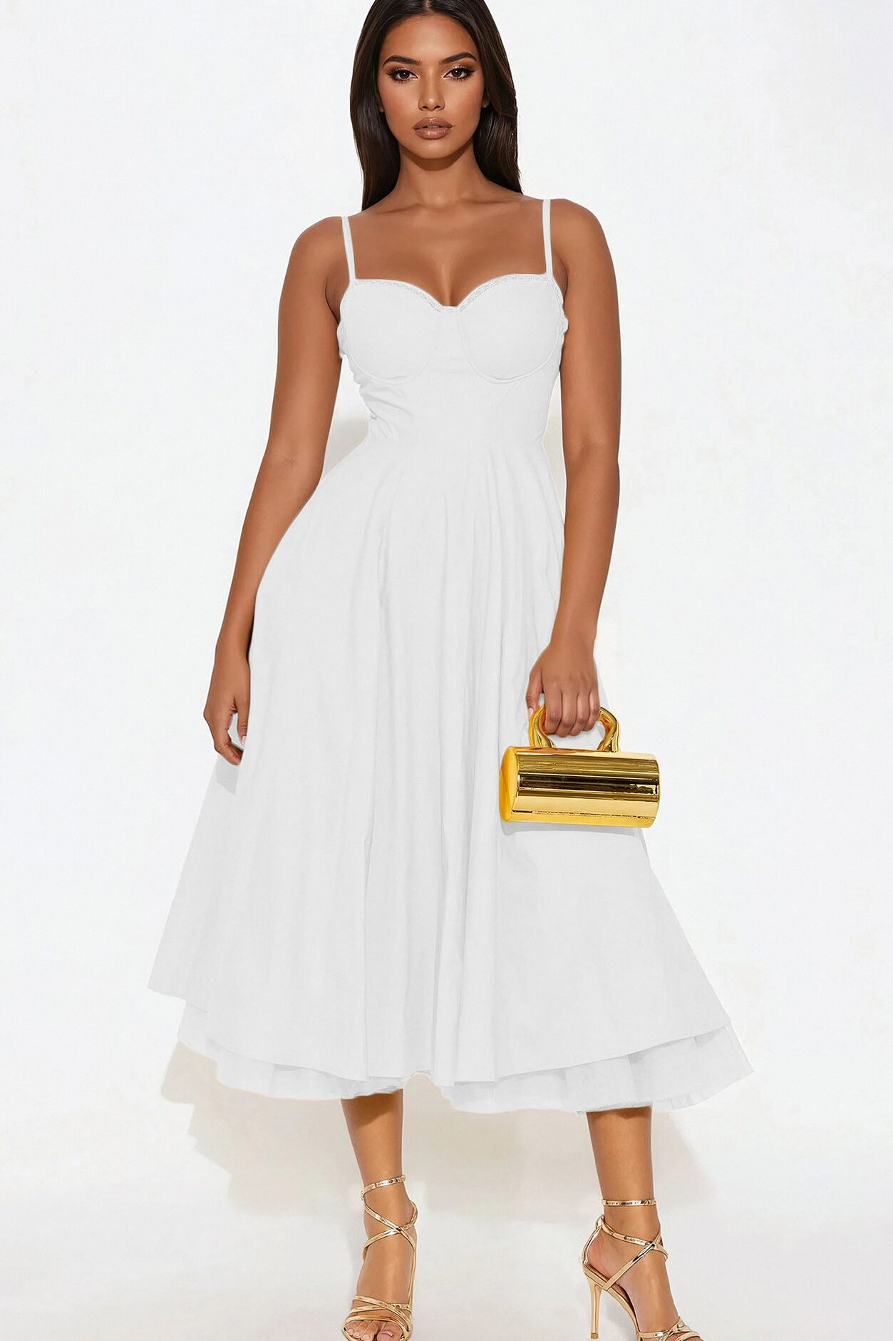 Daya Corset Poplin Midi Dress - White