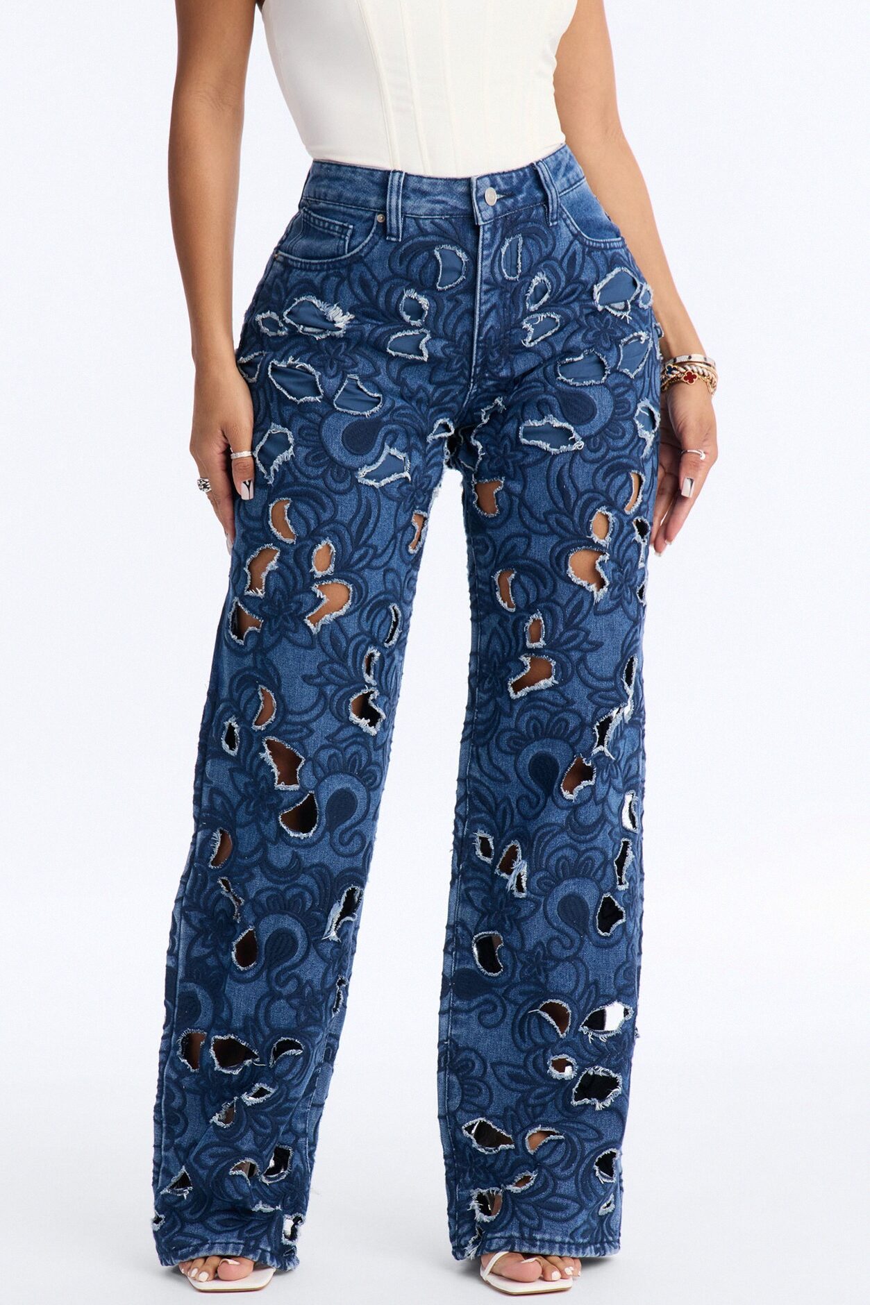 Crawley Broderie Cut Out Denim Jeans - Dark Wash