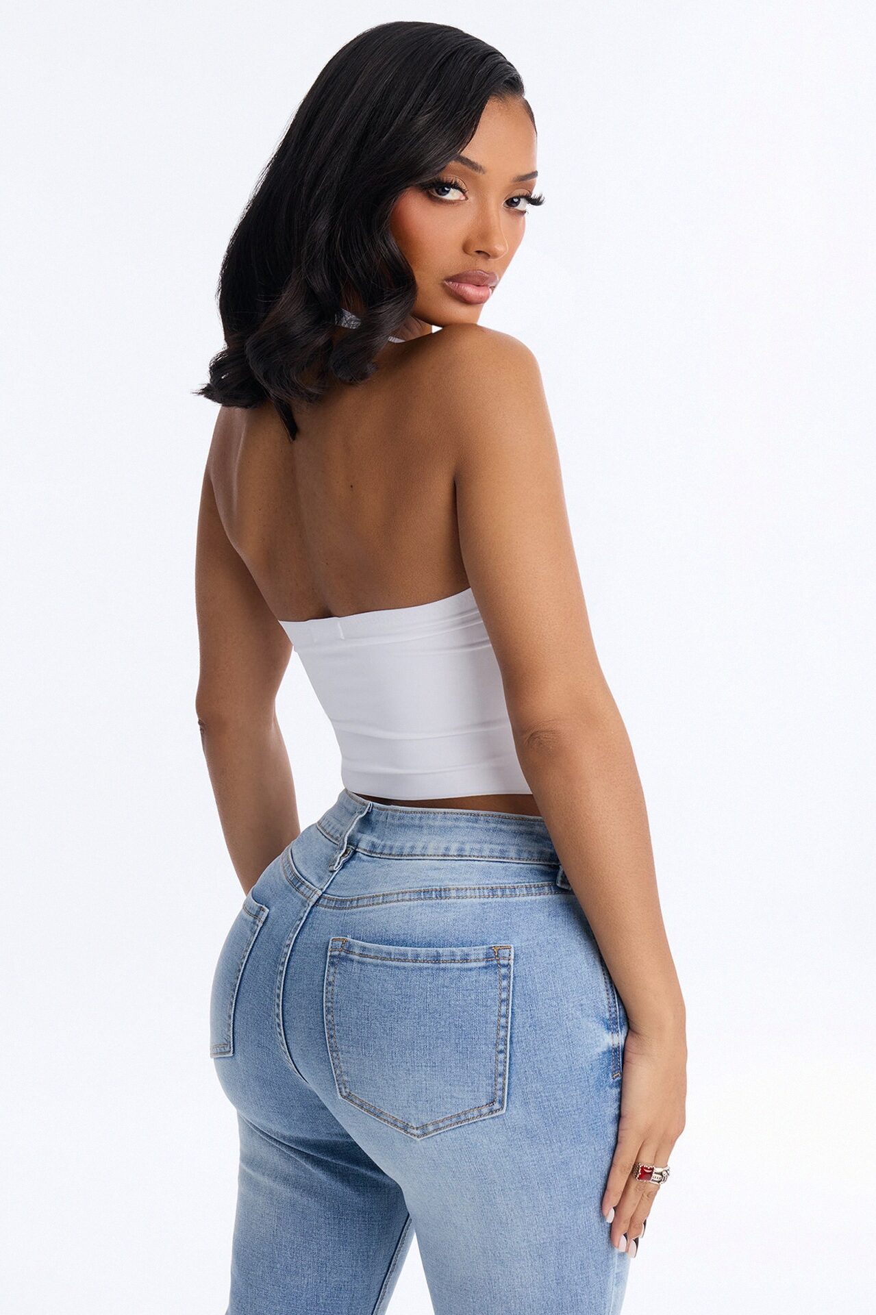 Serena Double Lined Square Neck Seamless Halter Top - White