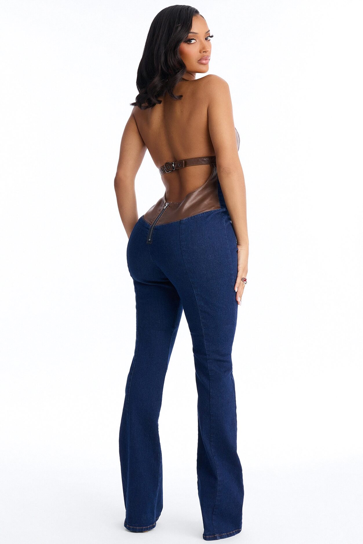 Midnight Rodeo Backless Denim Jumpsuit - Dark Wash