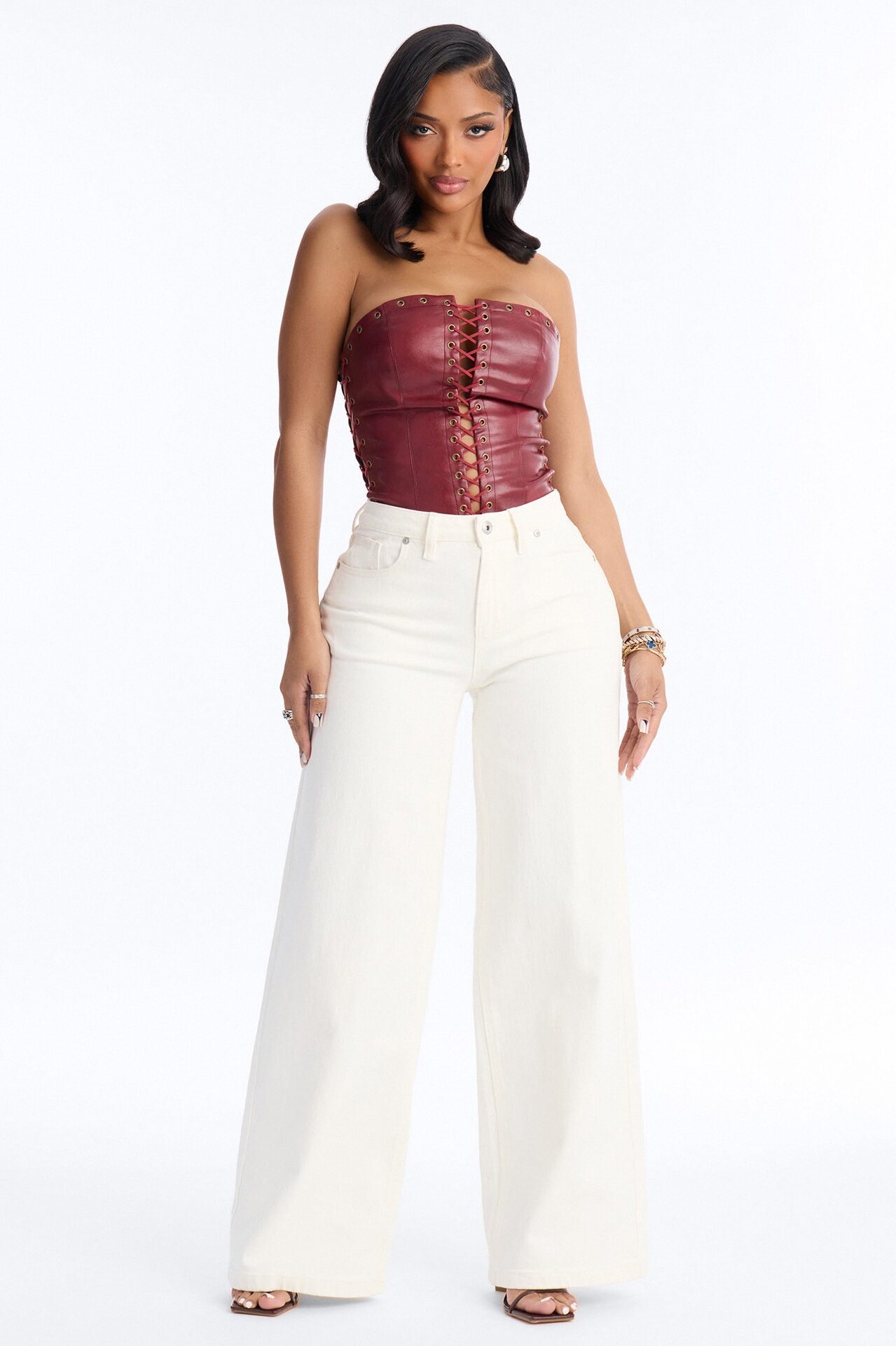 Secret Romance Mid Rise Wide Leg Jeans - White