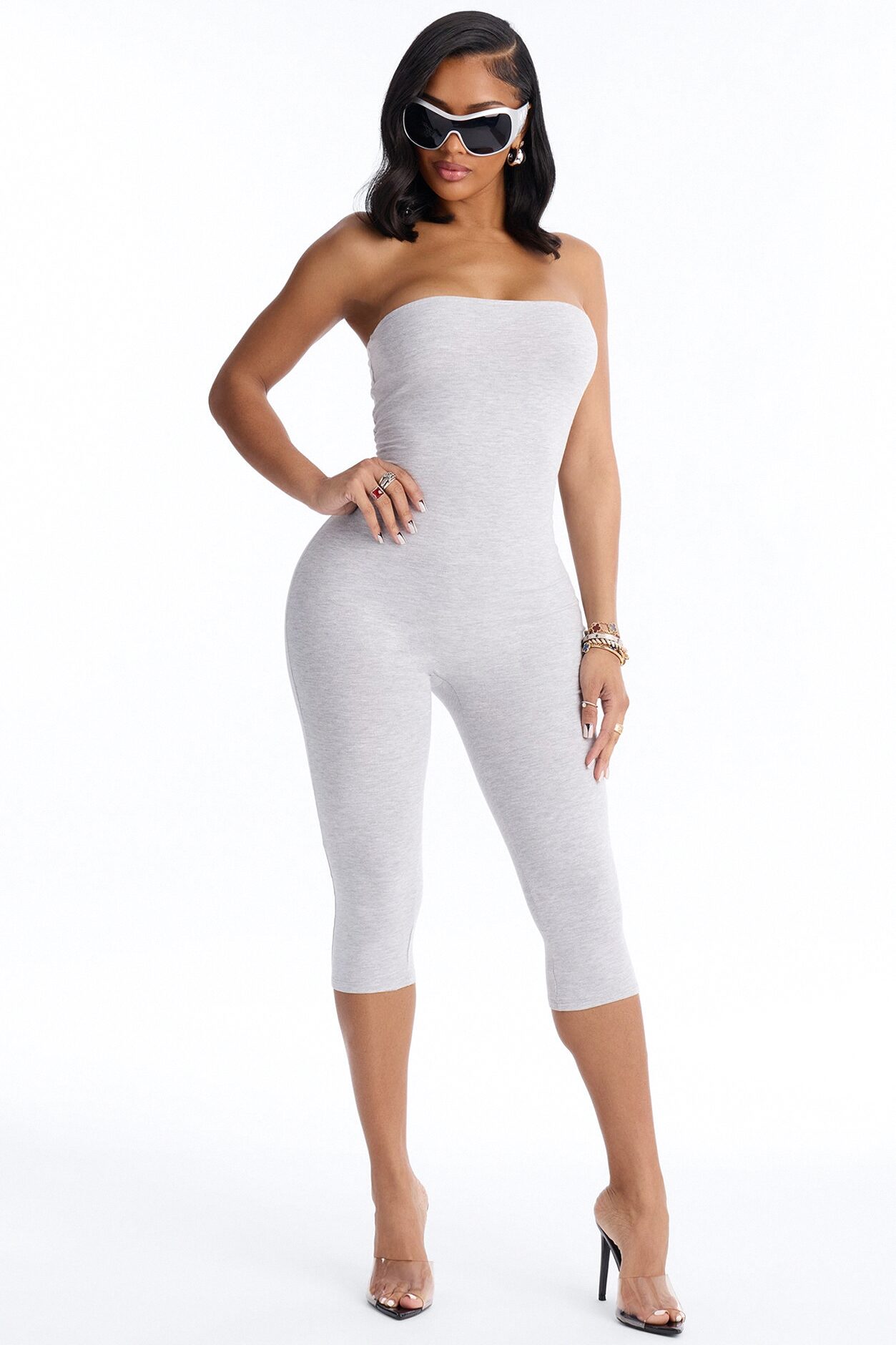 Sienna Strapless Capri Jumpsuit - Grey