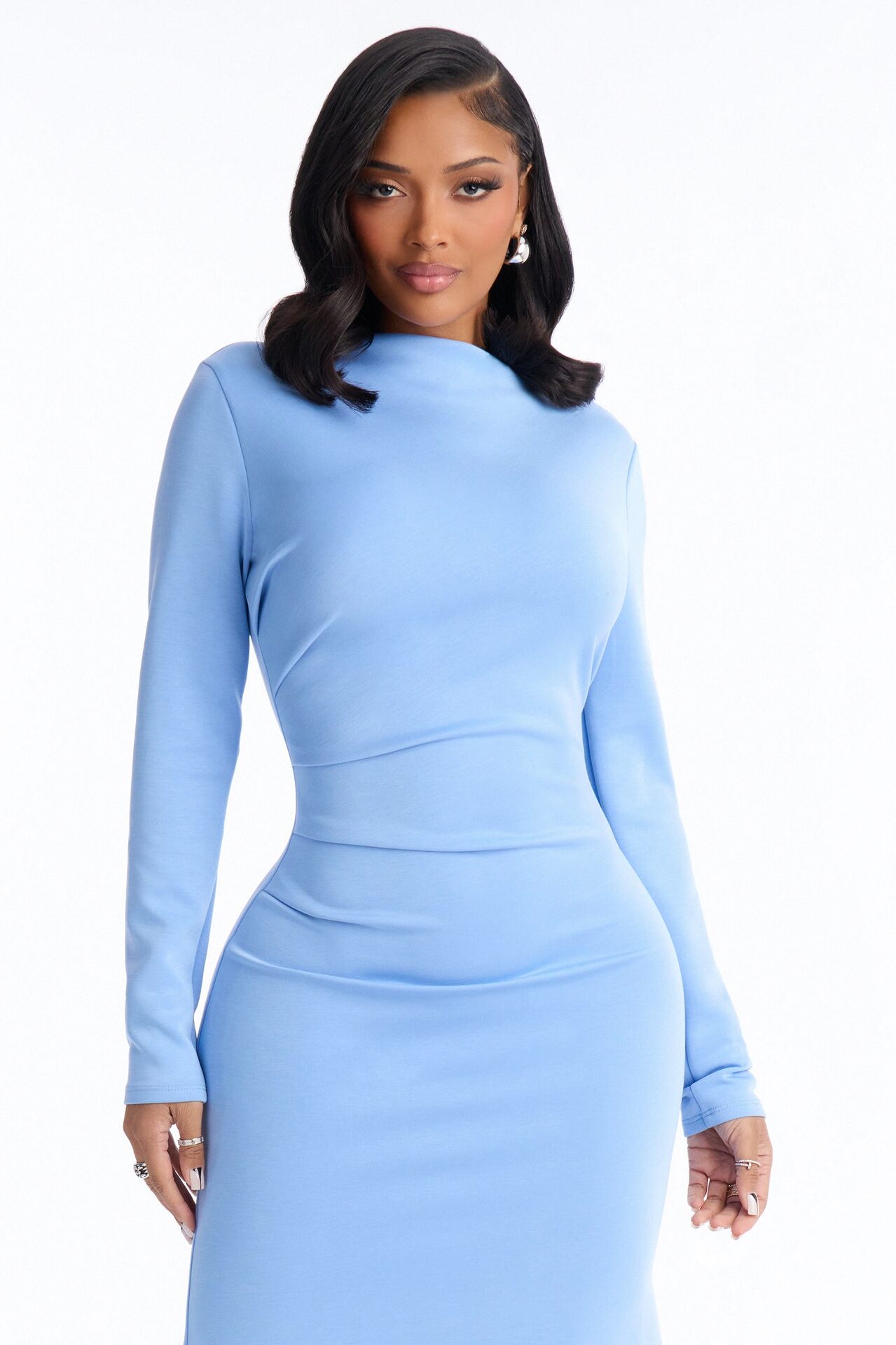 Theresa Long Sleeve Midi Dress - Blue