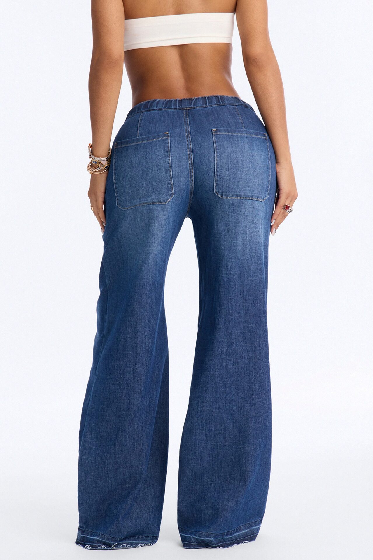 Marina Stretch Crosshatch Tie Waist Jeans - Medium Wash