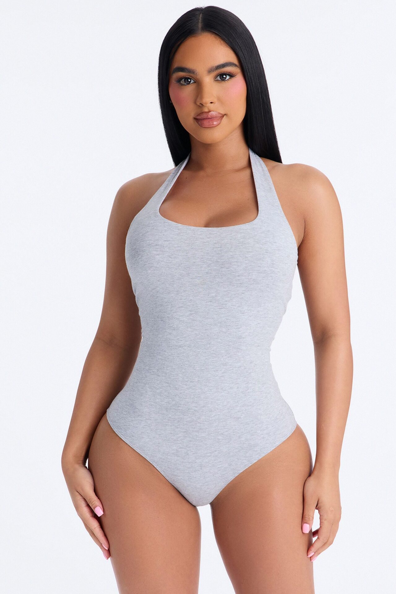 Kayla Double Lined Halter Bodysuit - Heather Grey